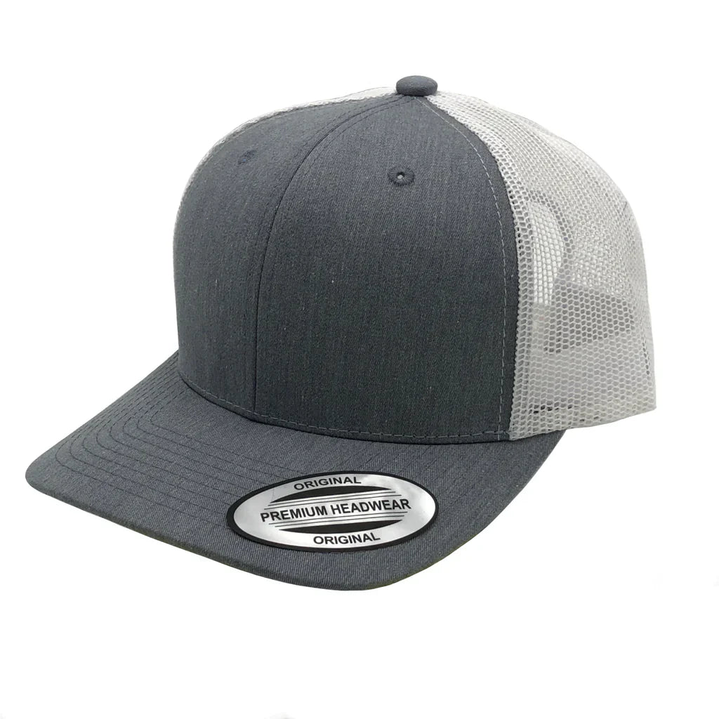 GNV-6606T - Premium Trucker Mesh Cap Heather Grey White ONE SIZE 6 PANELS CAP COTTON / POLYESTER CURVE headwear MESH mid profile nissi caps SNAPBACK STRUCTURED TRUCKER MESH UNISEX