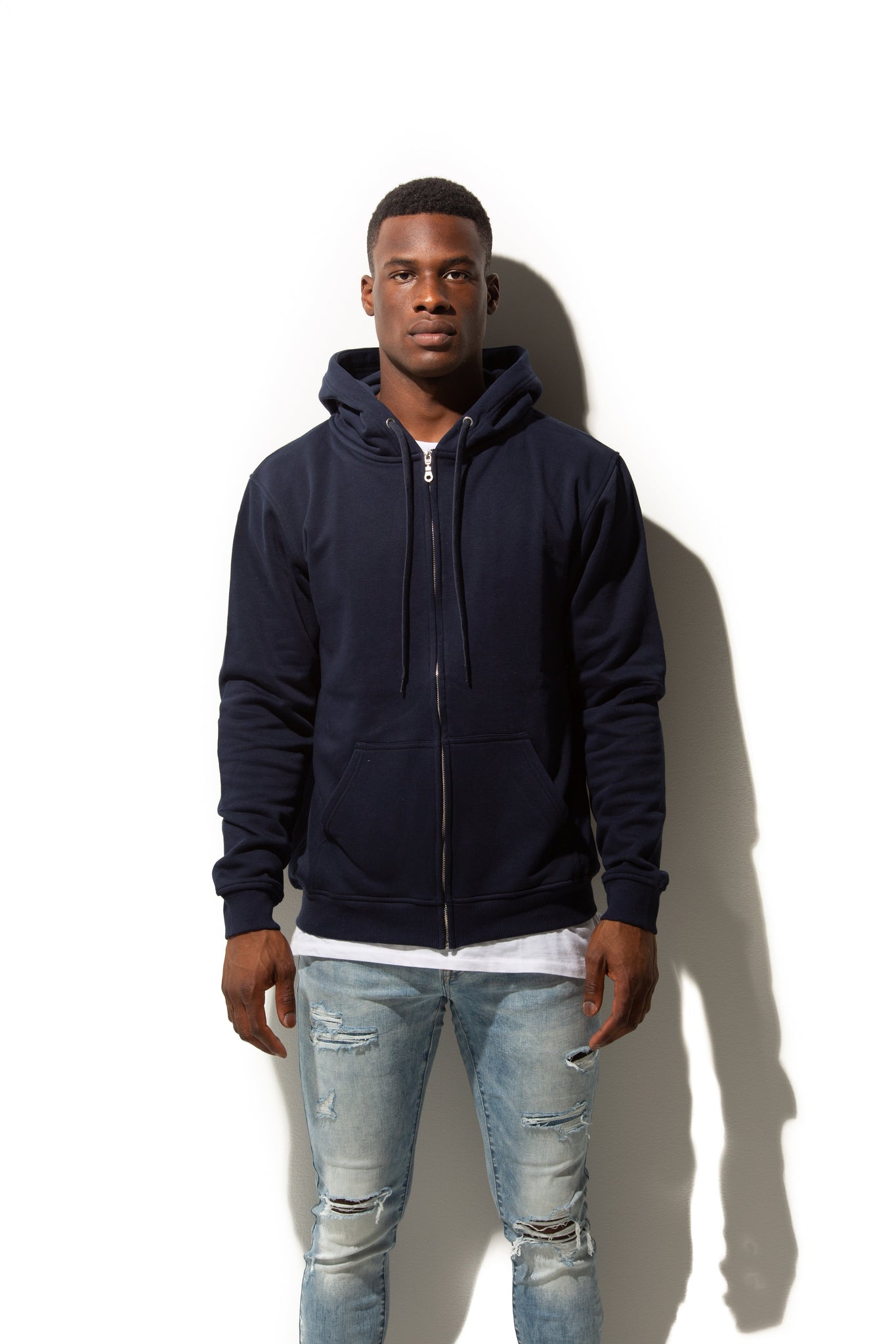 HERO - 3020 Unisex Full Zip Hoodie - Navy Blue Full - Zip