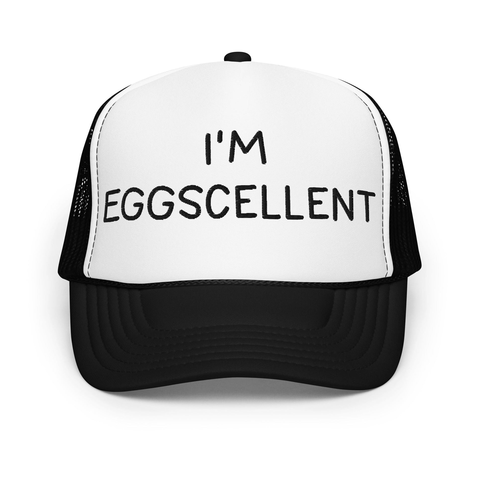 I'm Eggscellent Regular Show Embroidered Foam Trucker Hat Black White Black Capital Crowns Funny Trucker Hats