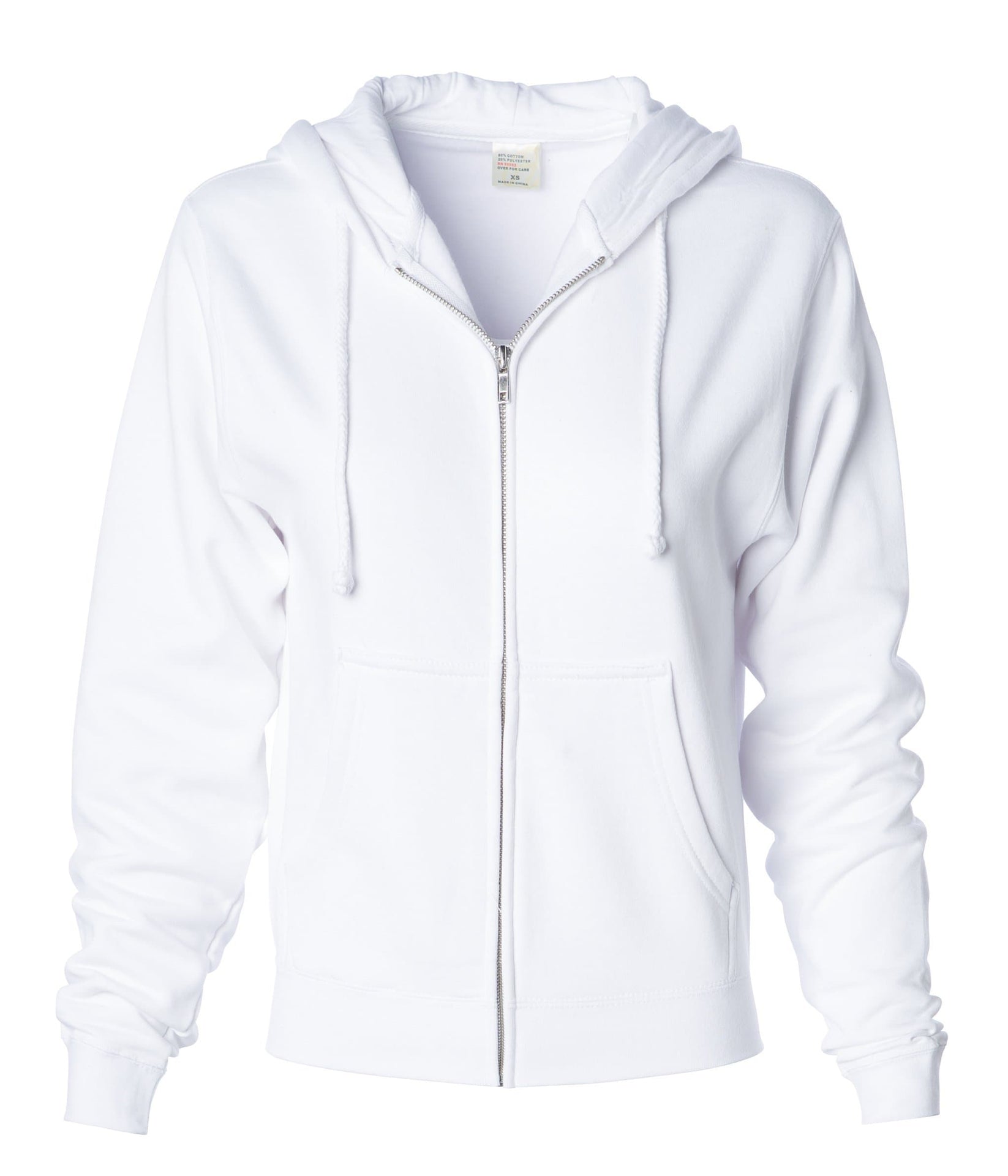 IND008Z - Zip Hooded Sweatshirt White clear out CLOSEOUT COTTON / POLYESTER fleece hoodie ind INDEPENDENT INDEPENDENT CLOSE OUT LOOSE MIDWEIGHT ON SALE sweatshirt tearaway WOMEN ZIPS
