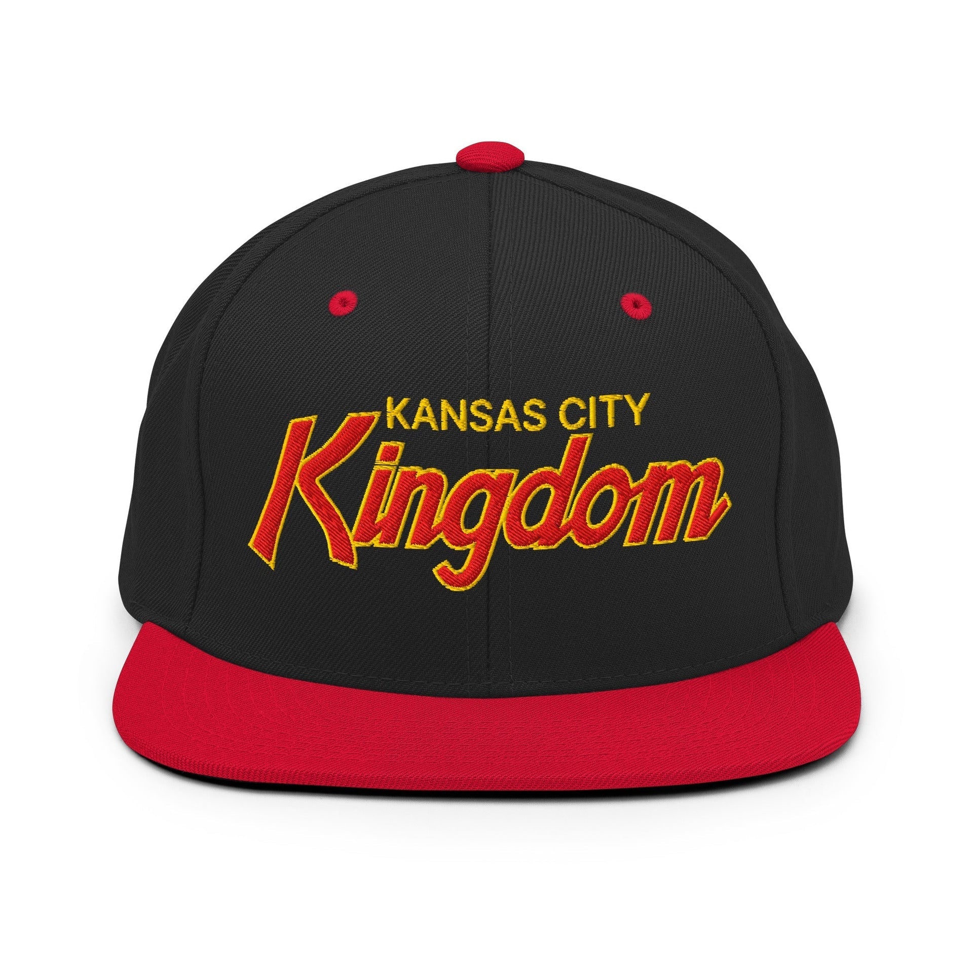 Kansas City Kingdom Embroidered Flat Bill Brim Snapback Hat Black Red Capital Crowns