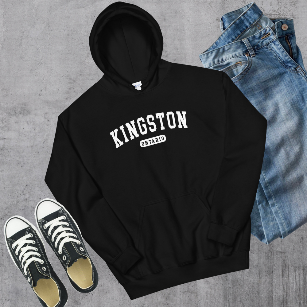 Kingston ON College Hoodie Black Canadian City Apparel