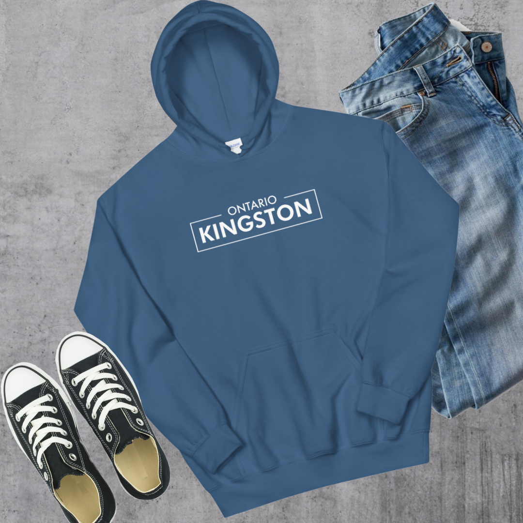 Kingston ON Hoodie Indigo Blue Canadian City Apparel