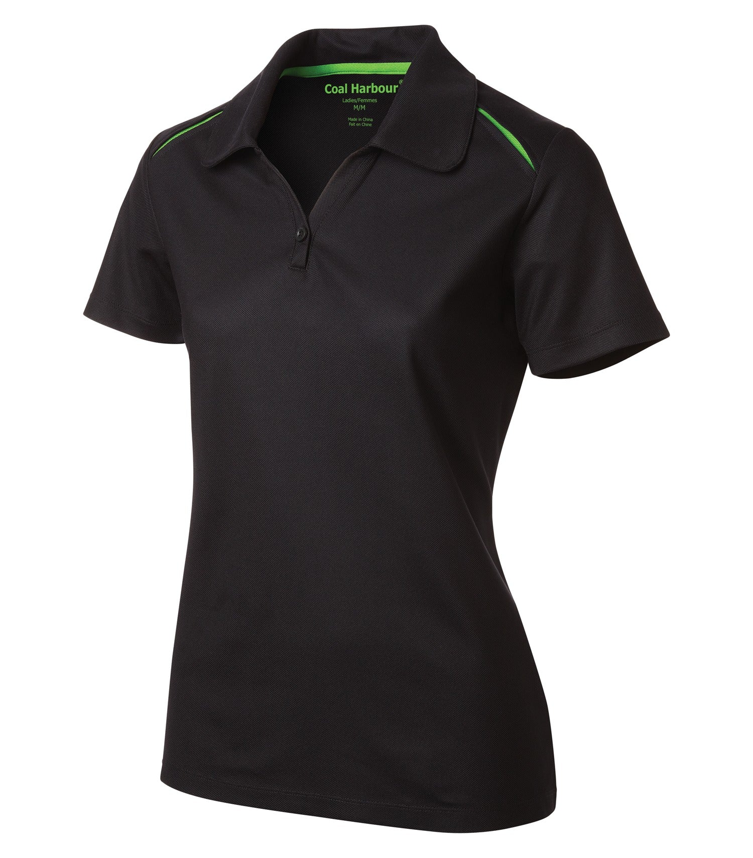 CoalHarbour - COAL HARBOUR® SNAG RESISTANT CONTRAST INSET LADIES' POLO. - L4002 Black Lime CoalHarbour L4002