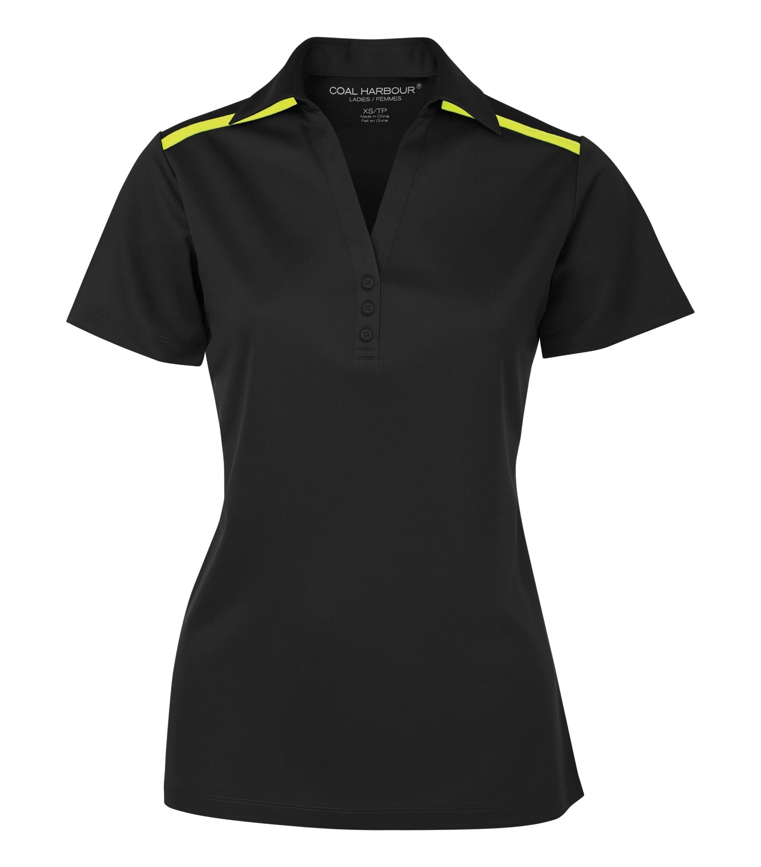 CoalHarbour - DISCONTINUED COAL HARBOUR® EVERYDAY COLOUR BLOCK LADIES' POLO. - L4008 Black Neon Yellow CoalHarbour L4008