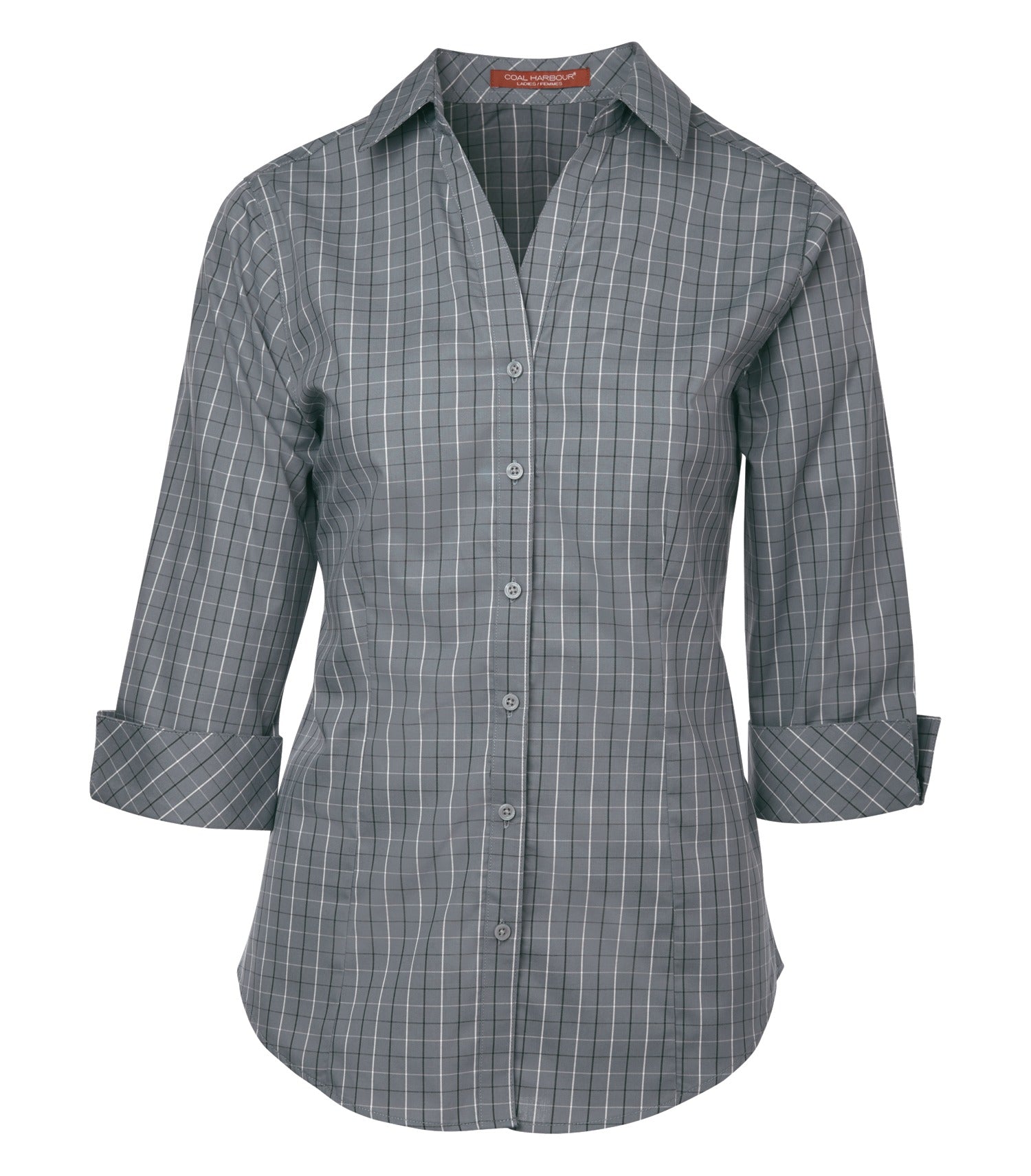 CoalHarbour - COAL HARBOUR® TATTERSALL CHECK WOVEN LADIES' SHIRT. - L6005 Grey White CoalHarbour L6005