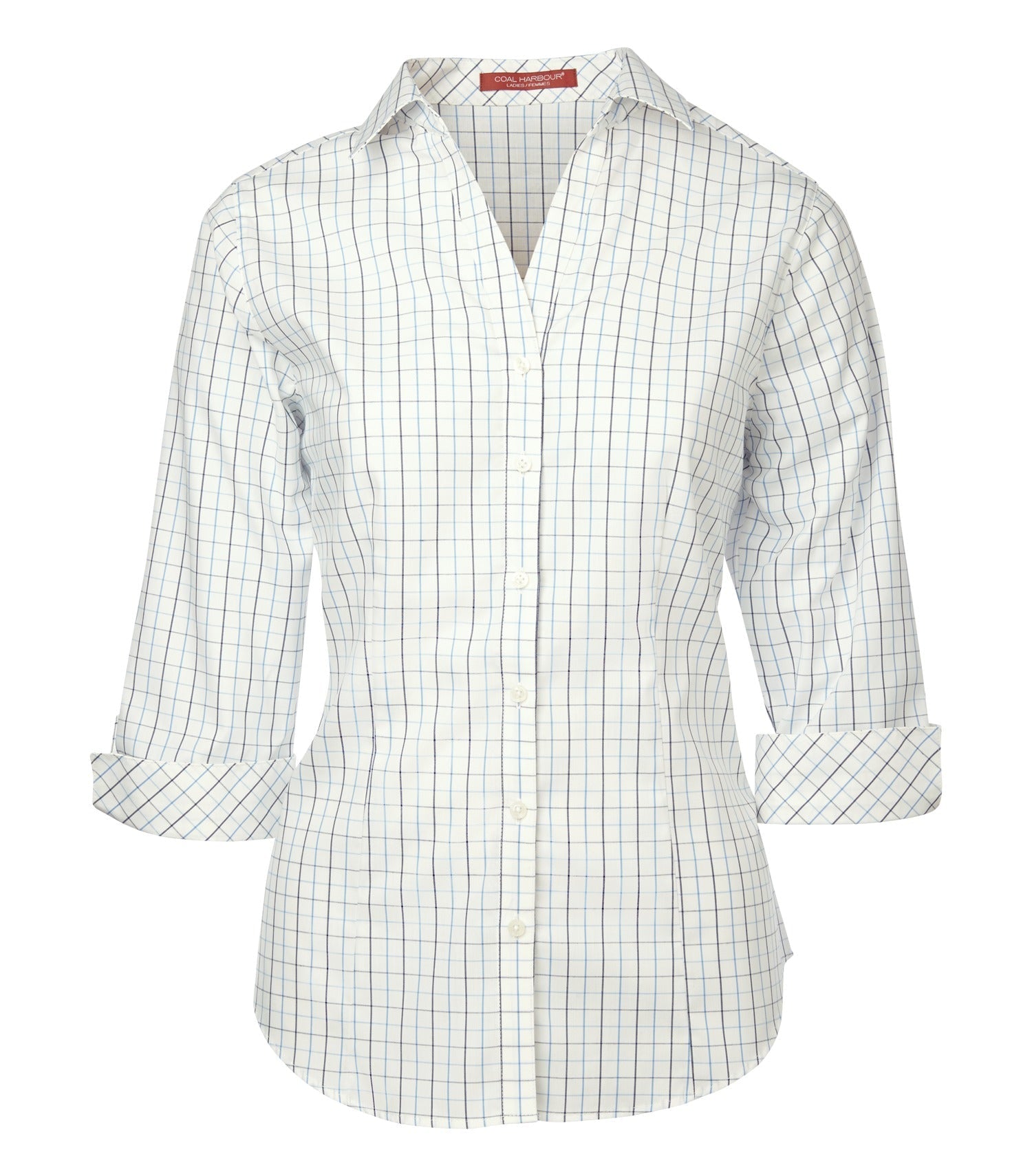 CoalHarbour - COAL HARBOUR® TATTERSALL CHECK WOVEN LADIES' SHIRT. - L6005 White Navy CoalHarbour L6005