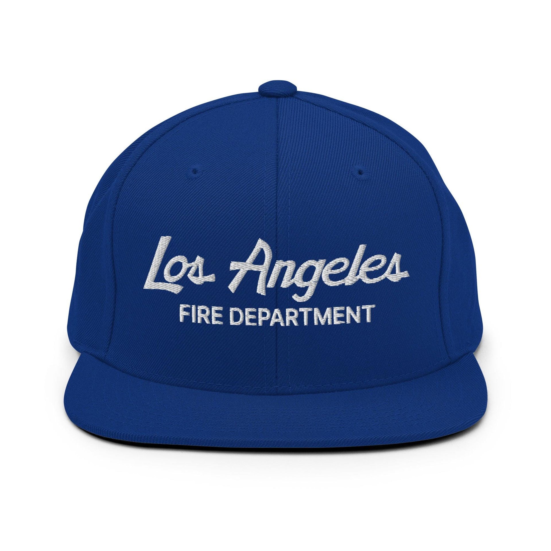 LAFD Los Angeles Fire Department Baseball Vintage Sports Script Embroidered Flat Bill Brim Snapback Hat Default Title CA Capital Crowns Los Angeles Snapback Hats