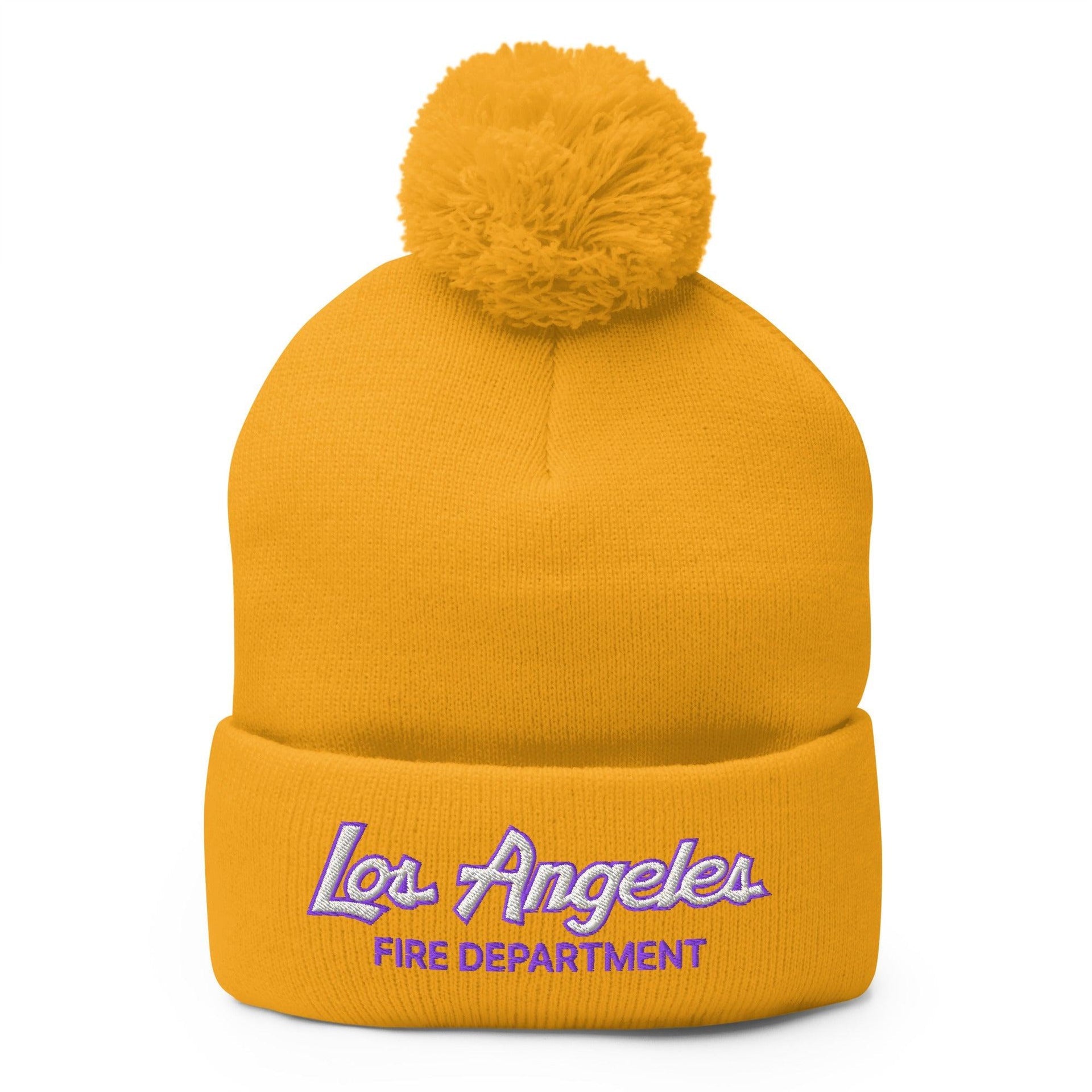 LAFD Los Angeles Fire Department Basketball Vintage Sports Script Embroidered Knit Pom Pom Beanie Default Title Beanies CA Capital Crowns Los Angeles