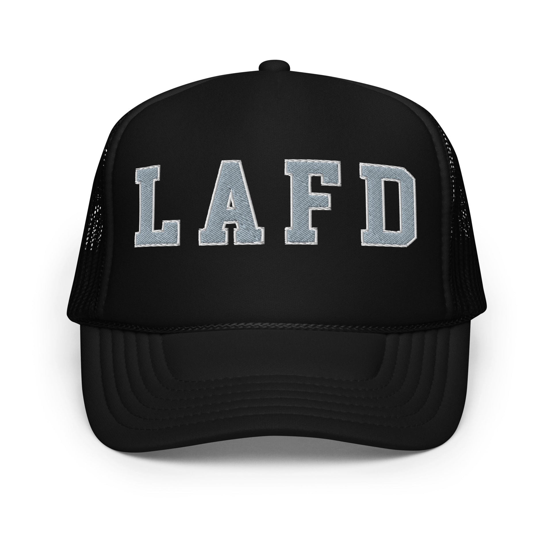 LAFD Los Angeles Fire Department Embroidered Foam Trucker Hat Black Capital Crowns Trucker Hats Work