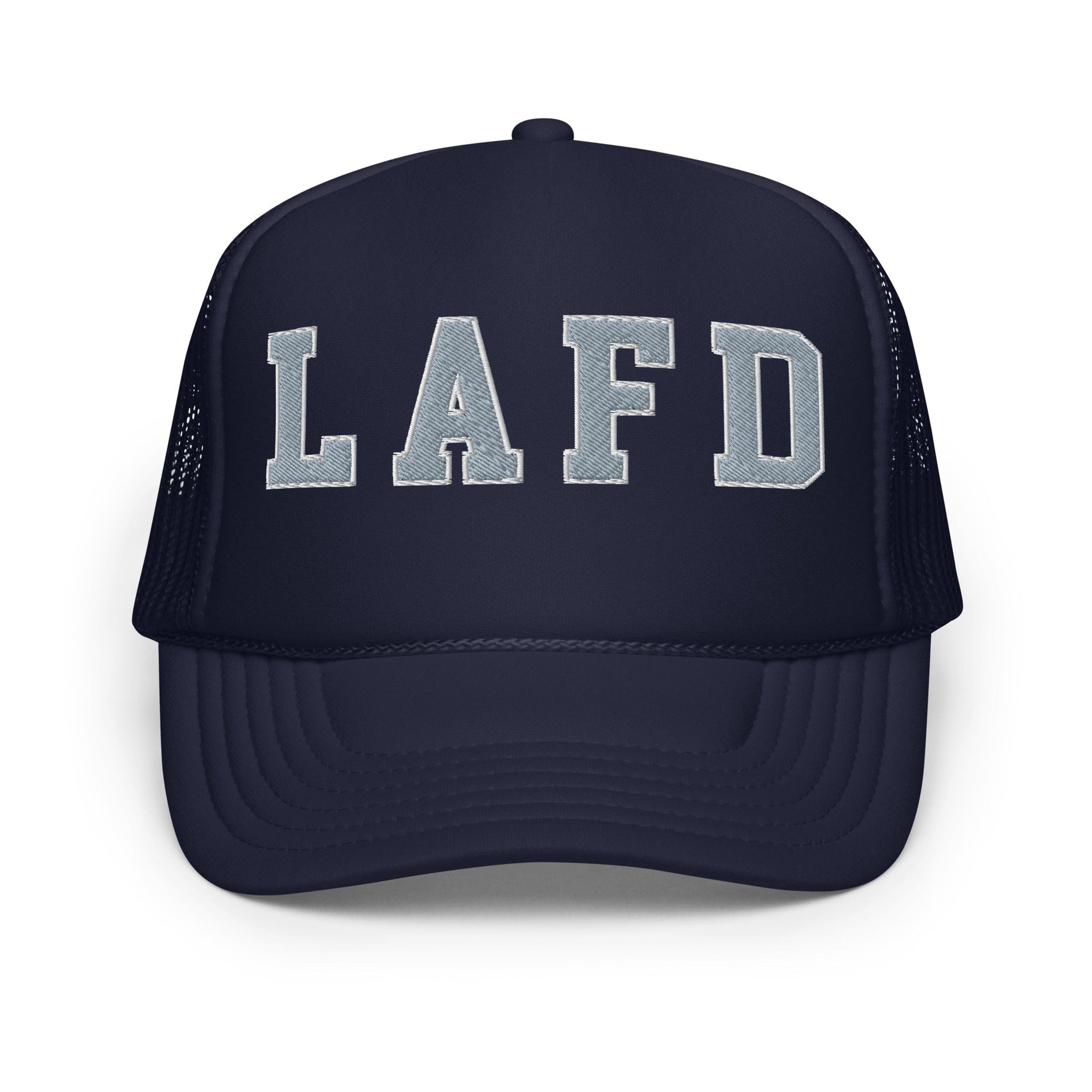 LAFD Los Angeles Fire Department Embroidered Foam Trucker Hat Navy Capital Crowns Trucker Hats Work
