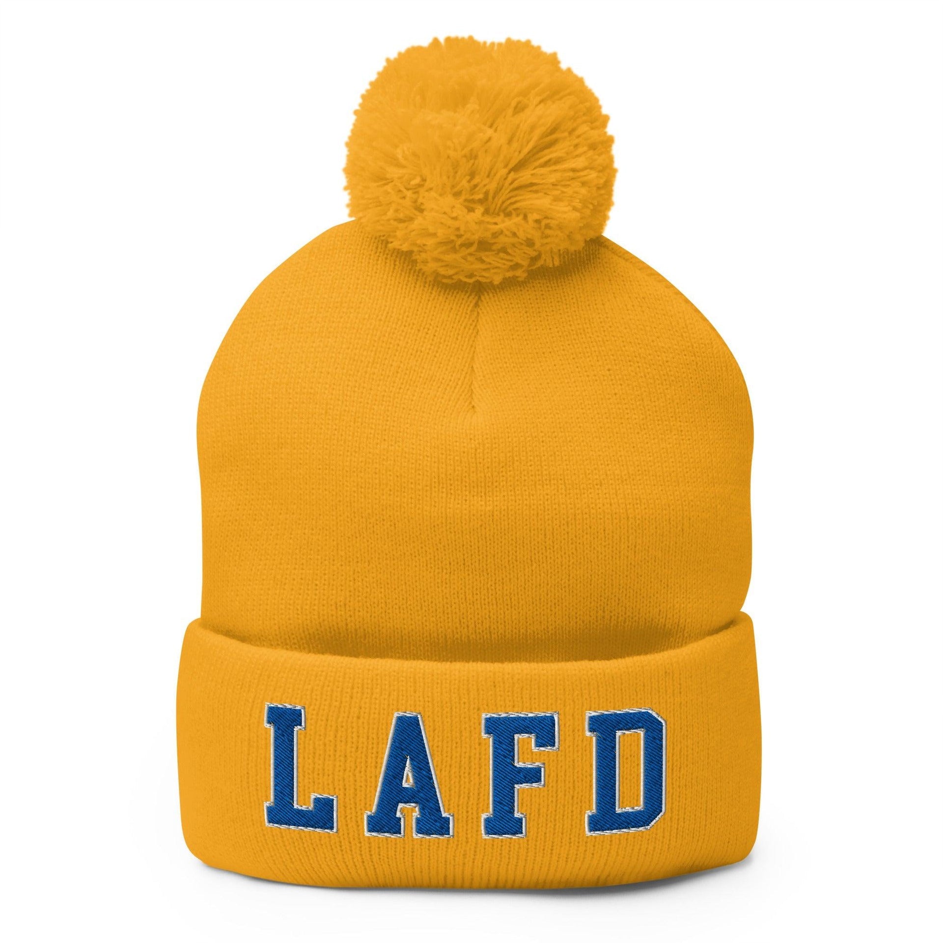 LAFD Los Angeles Fire Department Football Embroidered Knit Pom Pom Beanie Default Title Beanies CA Capital Crowns Los Angeles