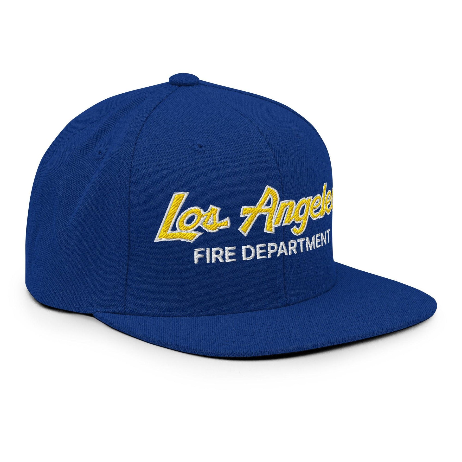 LAFD Los Angeles Fire Department Football Vintage Sports Script Embroidered Flat Bill Brim Snapback Hat CA Capital Crowns Los Angeles Snapback Hats