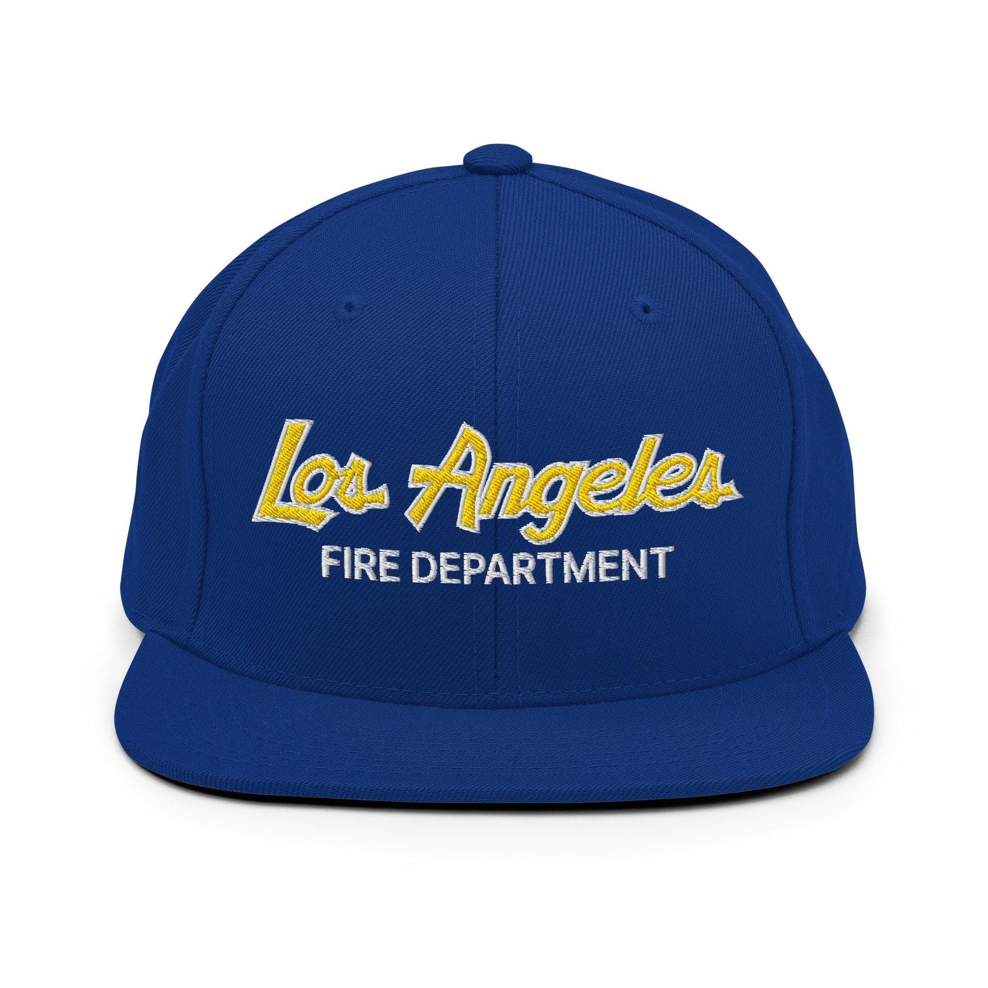 LAFD Los Angeles Fire Department Football Vintage Sports Script Embroidered Flat Bill Brim Snapback Hat Default Title CA Capital Crowns Los Angeles Snapback Hats