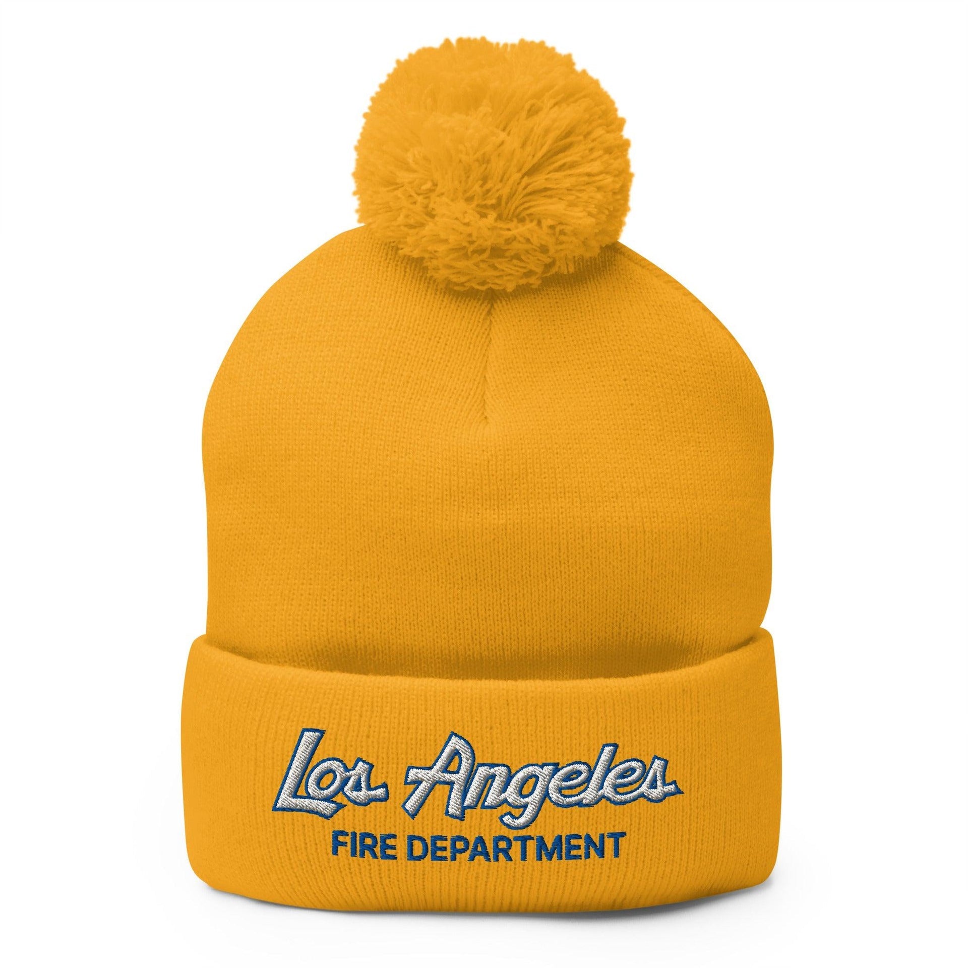 LAFD Los Angeles Fire Department Football Vintage Sports Script Embroidered Knit Pom Pom Beanie Default Title Beanies CA Capital Crowns Los Angeles