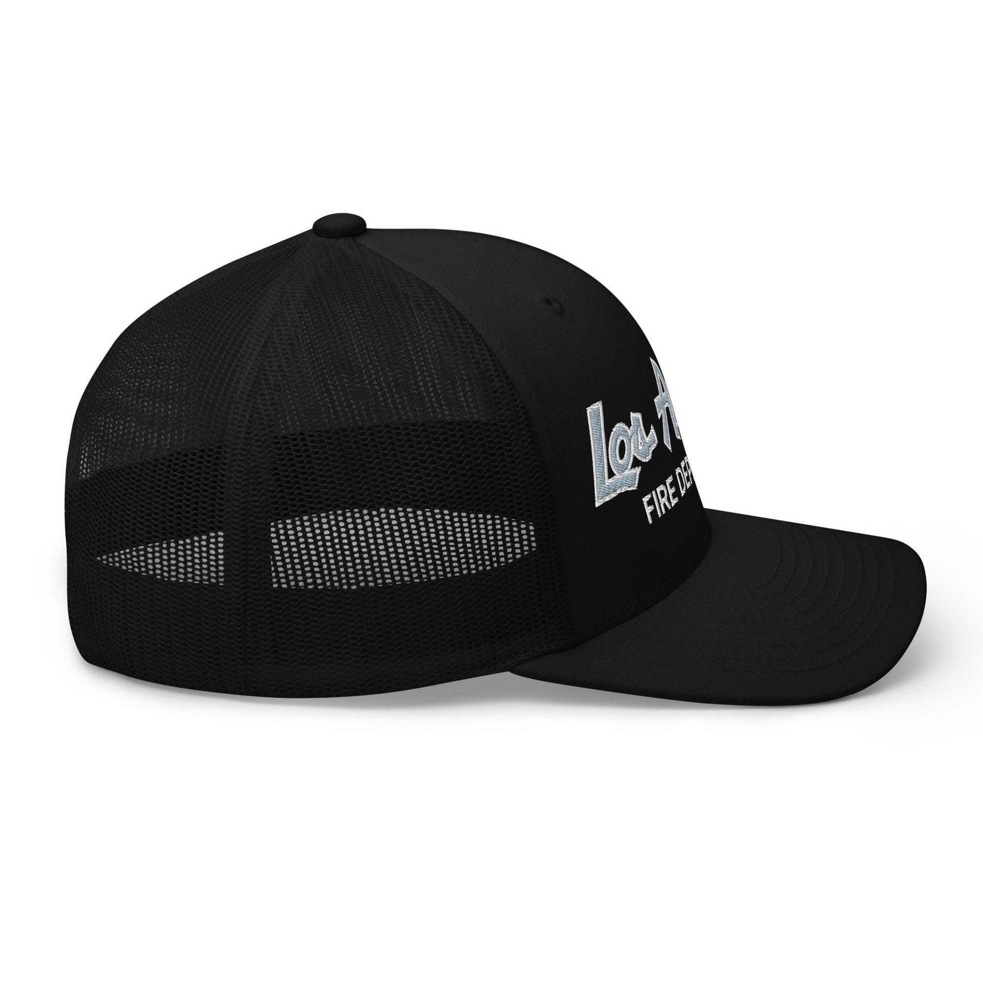 LAFD Los Angeles Fire Department Vintage Sports Script Embroidered Mesh Trucker Hat Capital Crowns Trucker Hats Work