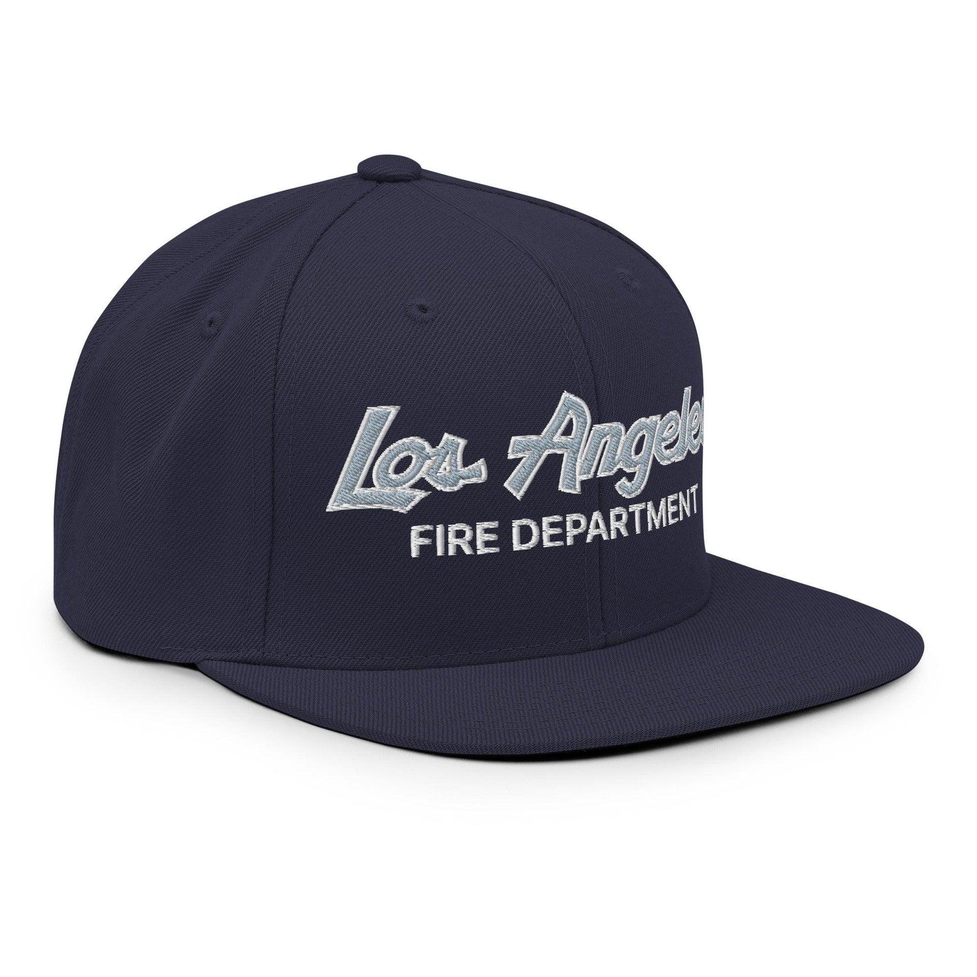 LAFD Los Angeles Fire Department Vintage Sports Script Embroidered Flat Bill Brim Snapback Hat Capital Crowns Snapback Hats Work