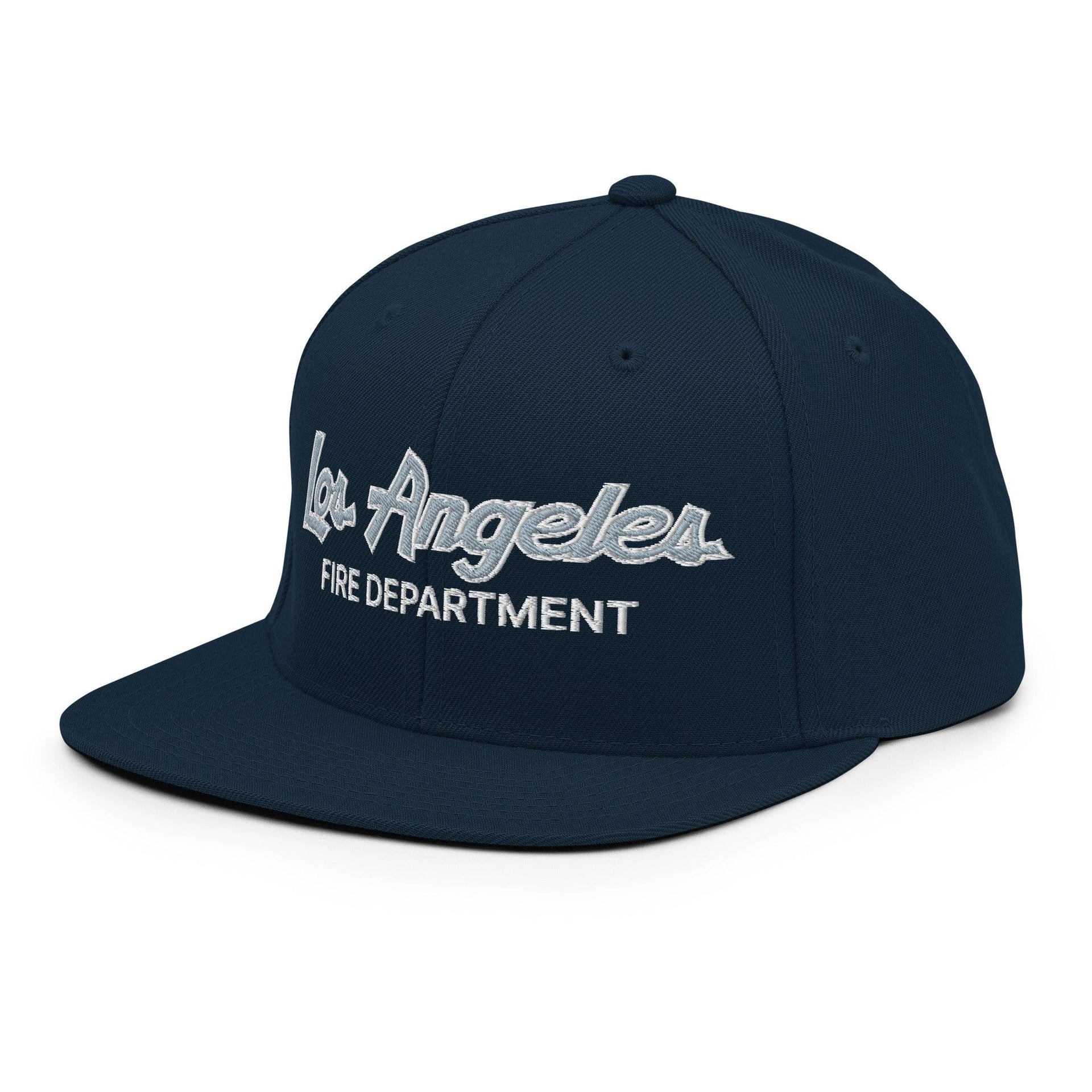 LAFD Los Angeles Fire Department Vintage Sports Script Embroidered Flat Bill Brim Snapback Hat Capital Crowns Snapback Hats Work