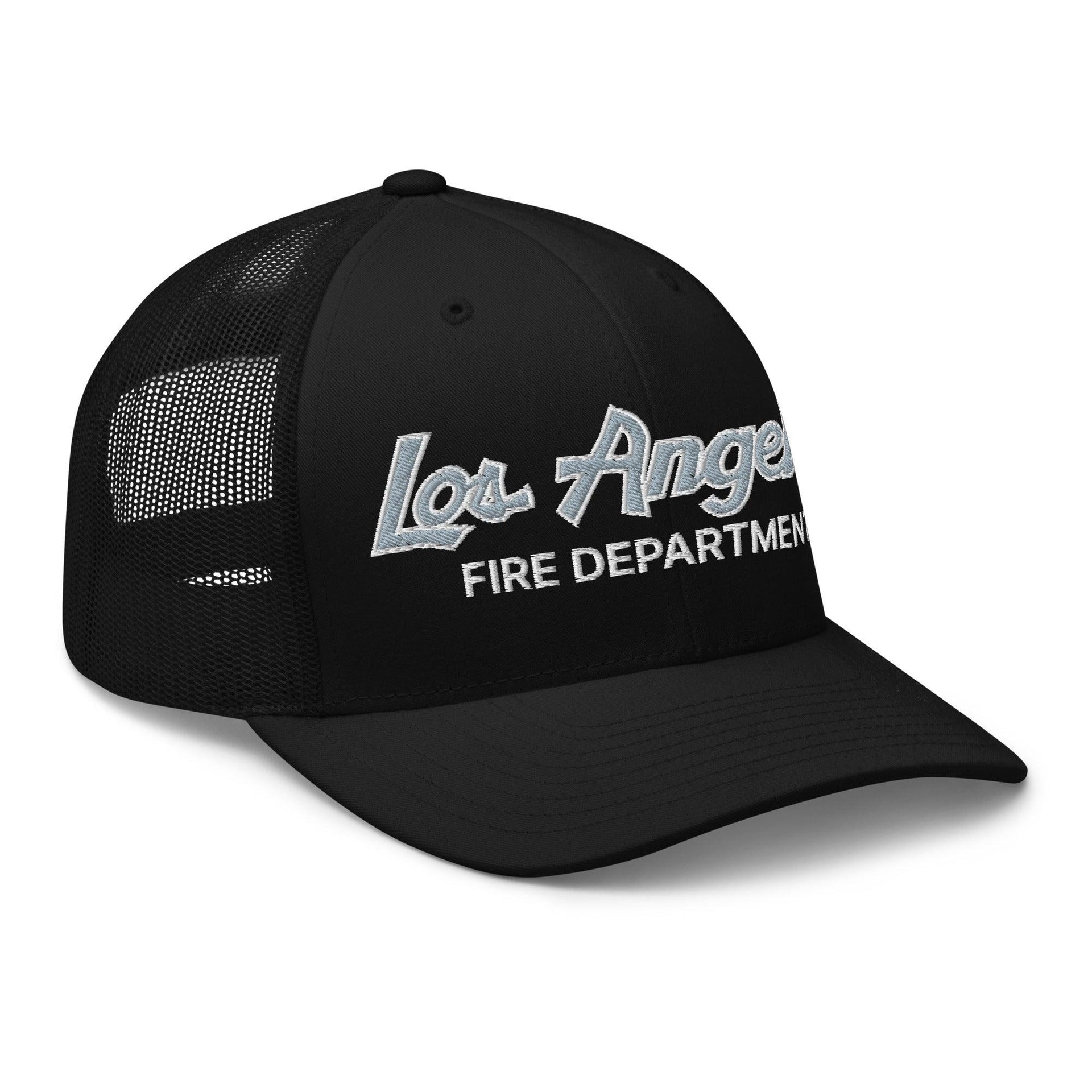 LAFD Los Angeles Fire Department Vintage Sports Script Embroidered Mesh Trucker Hat Capital Crowns Trucker Hats Work