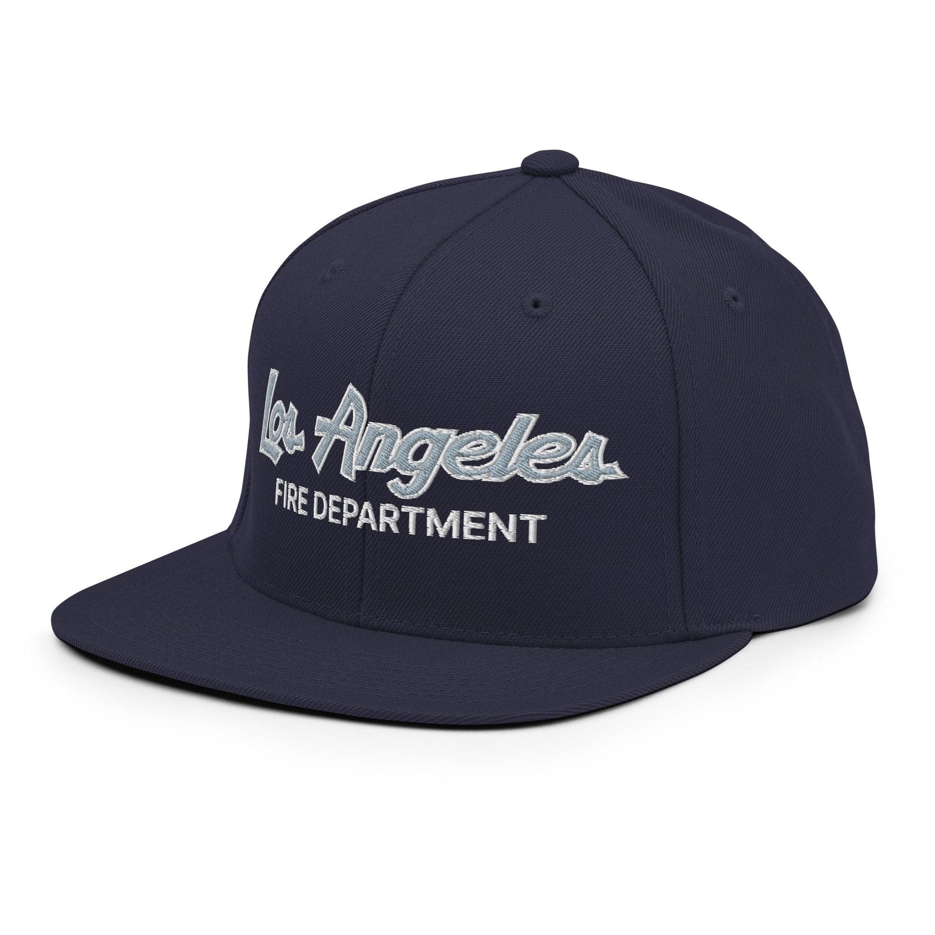 LAFD Los Angeles Fire Department Vintage Sports Script Embroidered Flat Bill Brim Snapback Hat Capital Crowns Snapback Hats Work