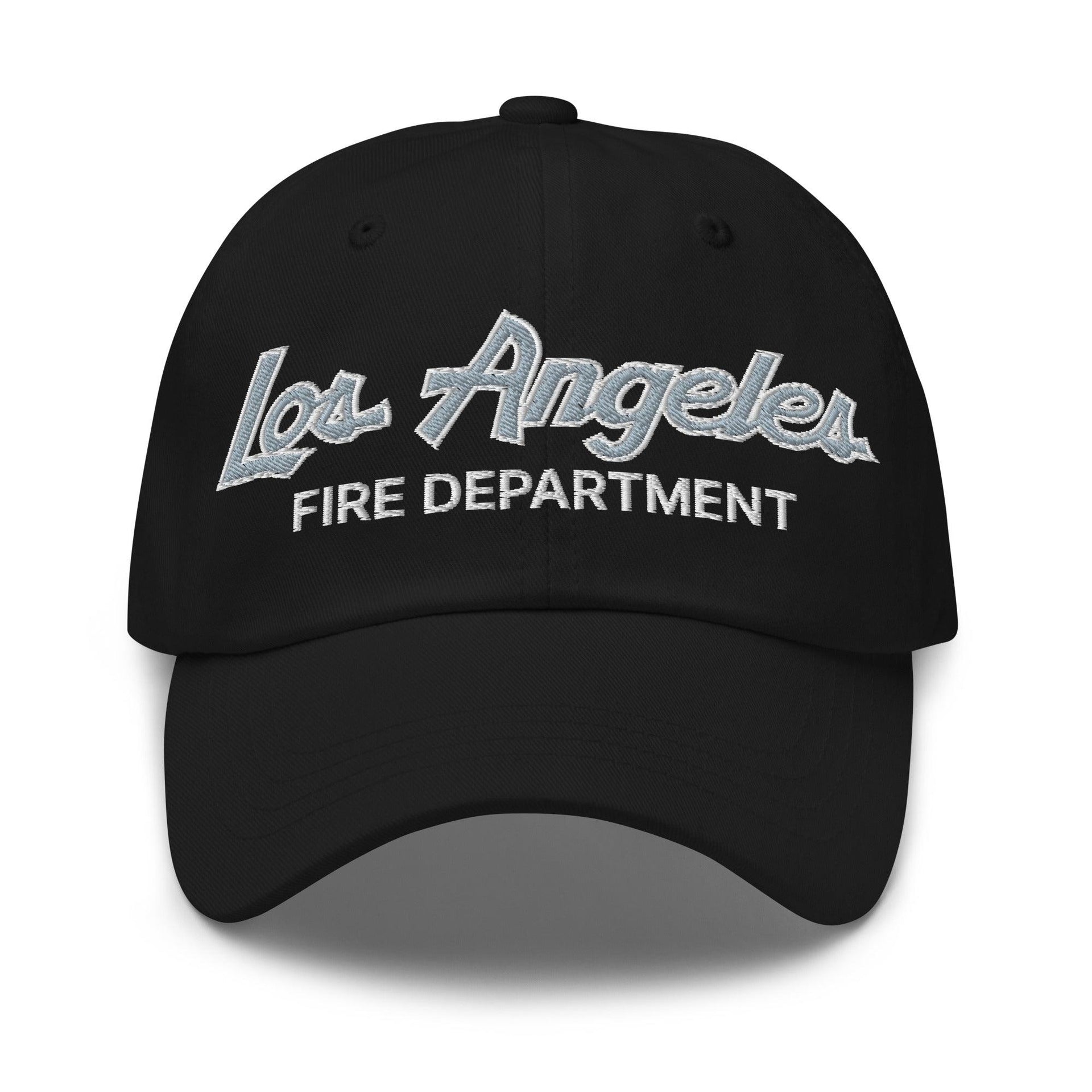 LAFD Los Angeles Fire Department Vintage Sports Script Embroidered Dad Hat Black Capital Crowns Dad Hats Work