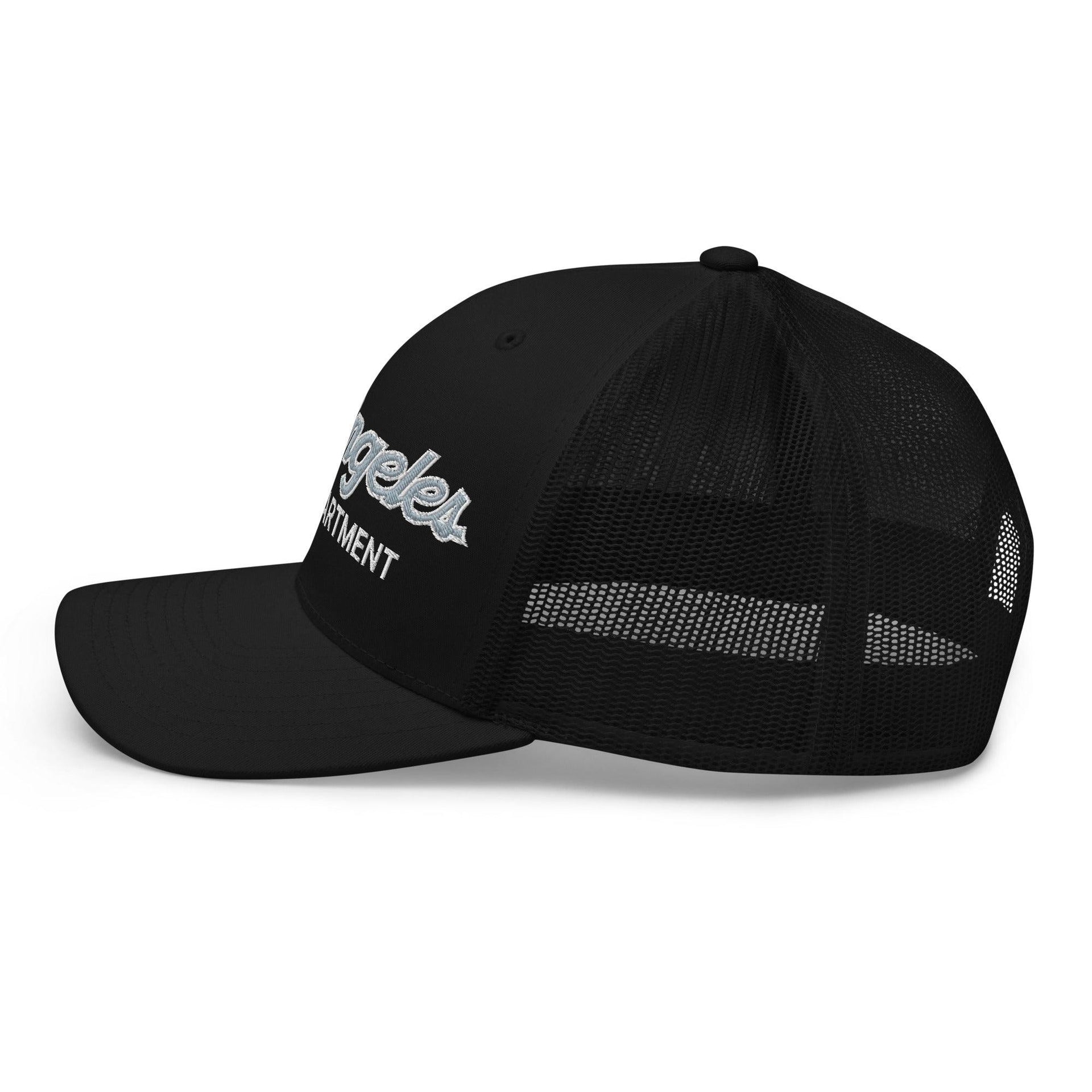 LAFD Los Angeles Fire Department Vintage Sports Script Embroidered Mesh Trucker Hat Capital Crowns Trucker Hats Work