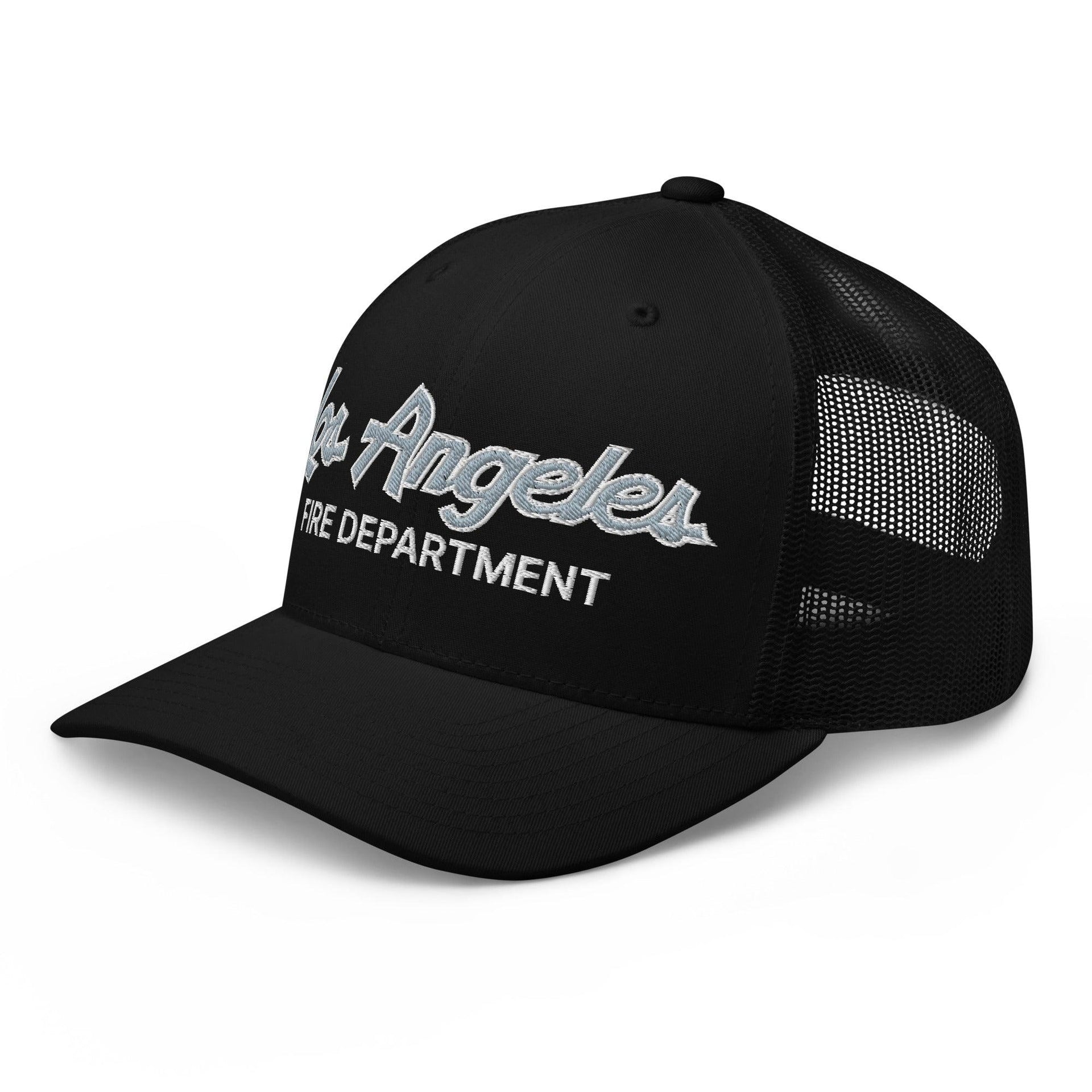 LAFD Los Angeles Fire Department Vintage Sports Script Embroidered Mesh Trucker Hat Capital Crowns Trucker Hats Work