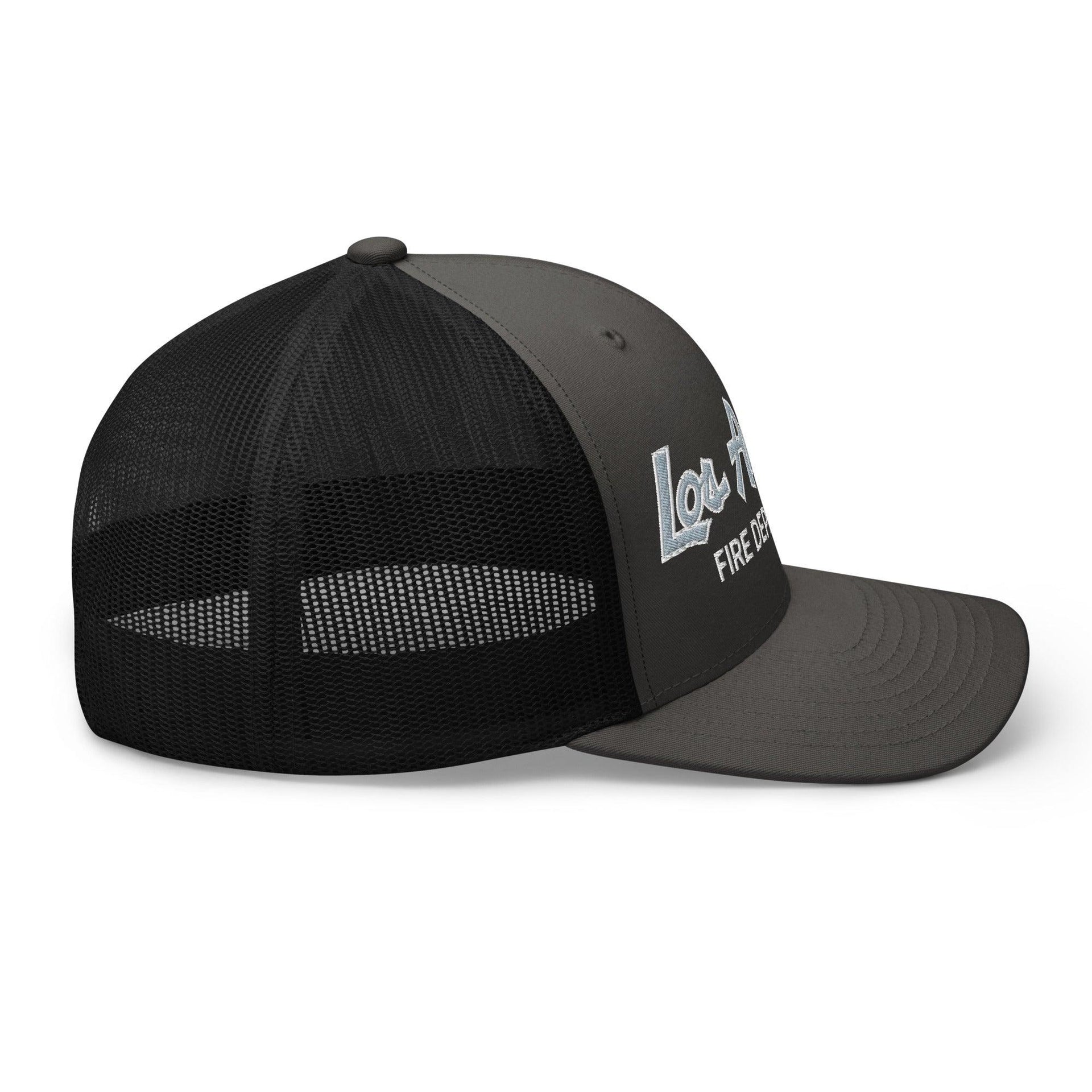 LAFD Los Angeles Fire Department Vintage Sports Script Embroidered Mesh Trucker Hat Capital Crowns Trucker Hats Work