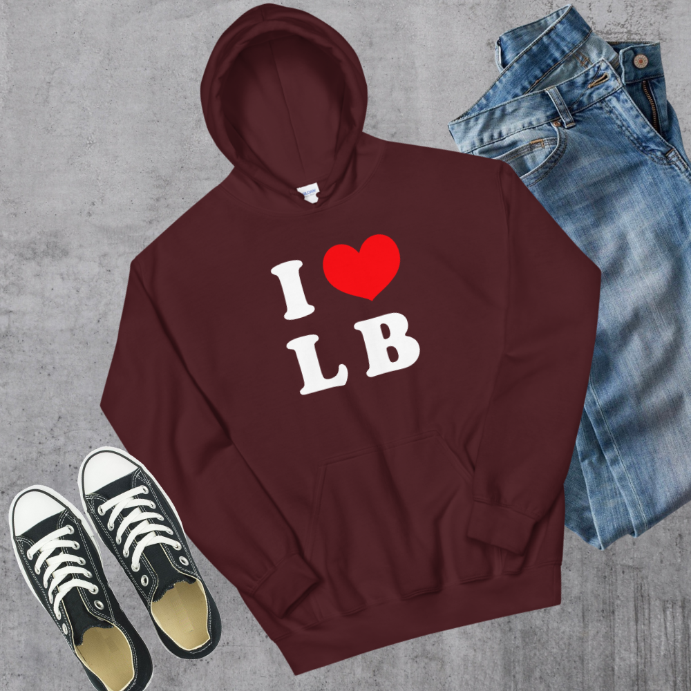 I ❤️ LB Hoodie Maroon Alberta Canadian City Apparel