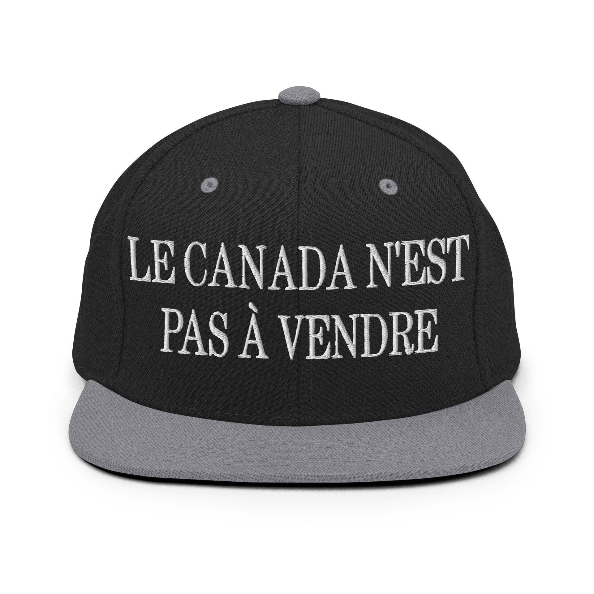 Le Canada n'est pas à Vendre Canada is not for Sale Embroidered Flat Bill Brim Snapback Hat Black Silver Canada Canada Is Not For Sale Capital Crowns Snapback Hats