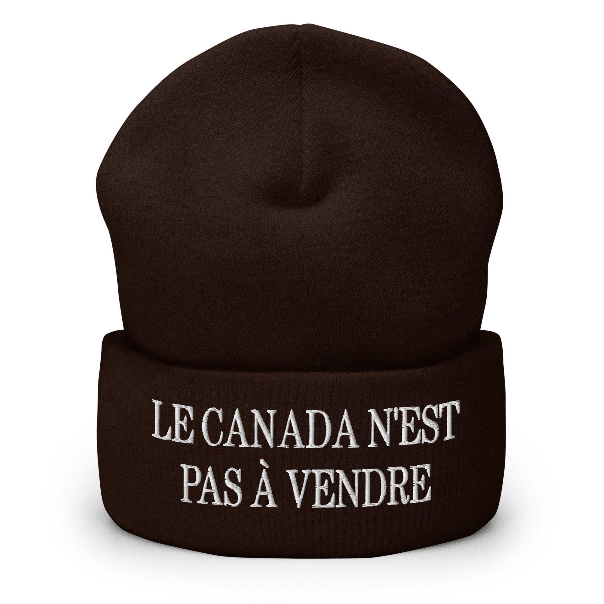Le Canada n'est pas à Vendre Canada is not for Sale Embroidered Knit Cuffed Beanie Brown Beanies Canada Canada Is Not For Sale Capital Crowns