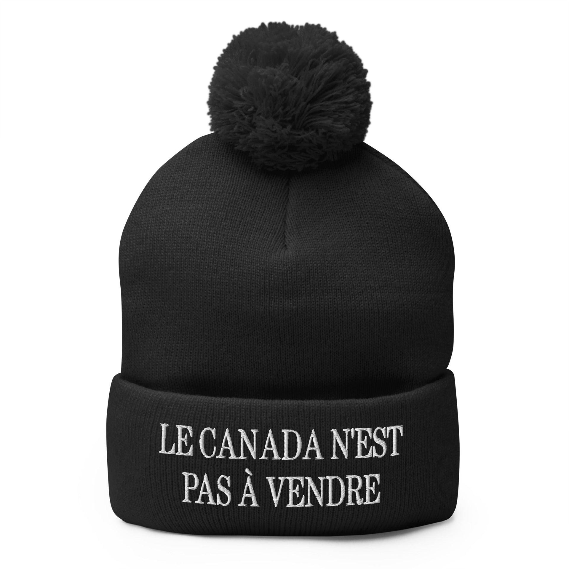 Le Canada n'est pas à Vendre Canada is not for Sale Embroidered Knit Pom Pom Beanie Black Beanies Canada Canada Is Not For Sale Capital Crowns