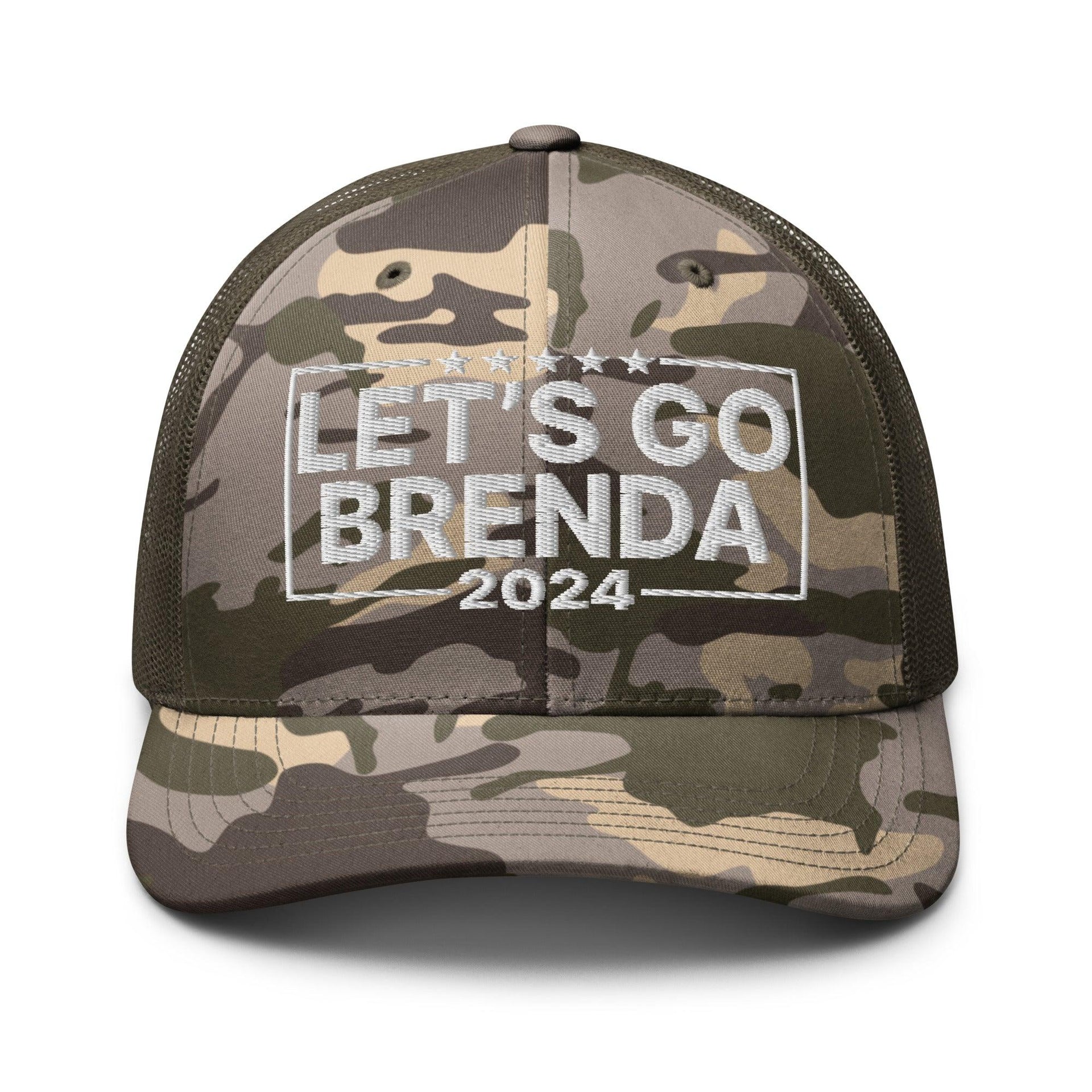 Let's Go Brenda FKH Camo Trucker Hat Camo Olive Capital Crowns Conservative LADs Trucker Hats