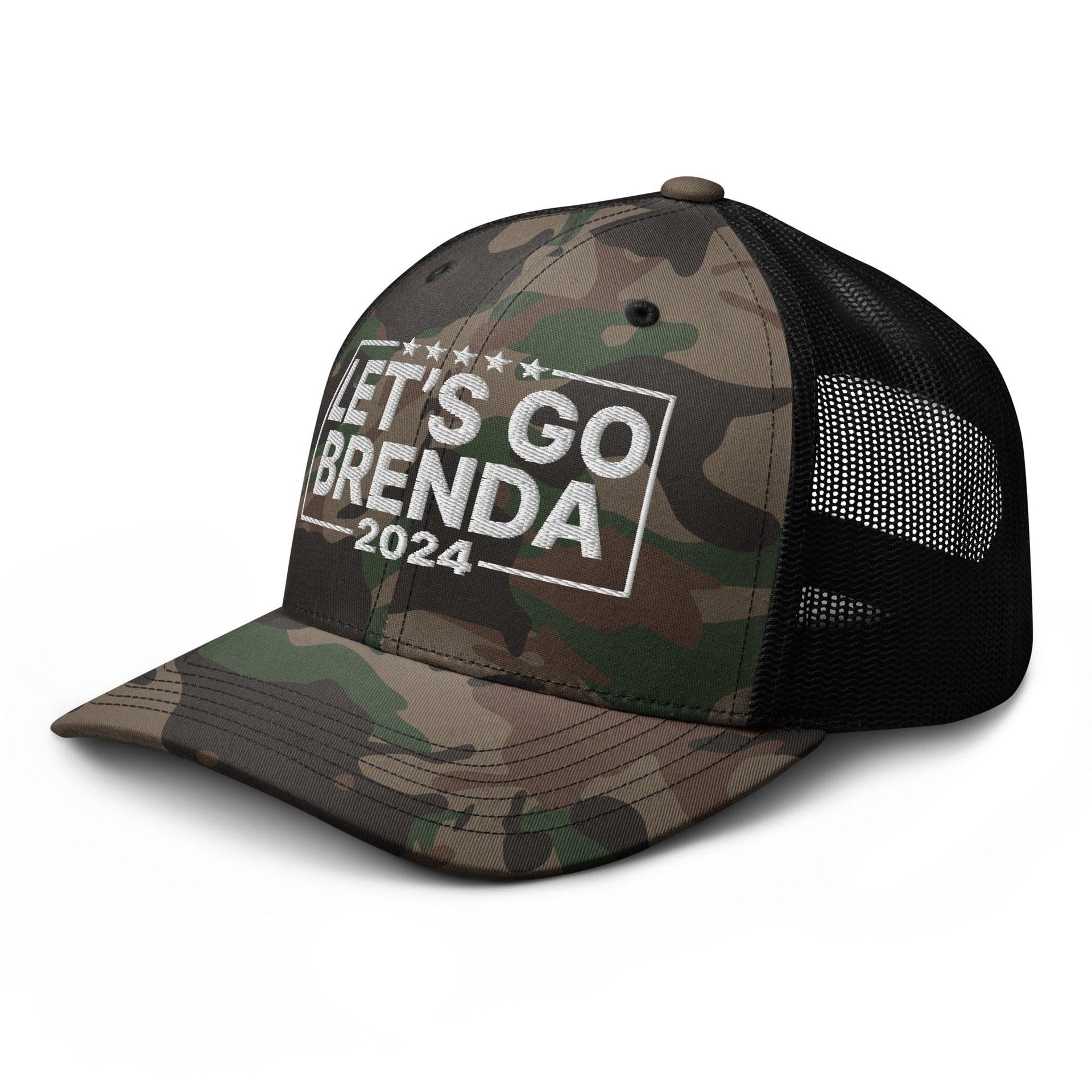 Let's Go Brenda FKH Camo Trucker Hat Capital Crowns Conservative LADs Trucker Hats