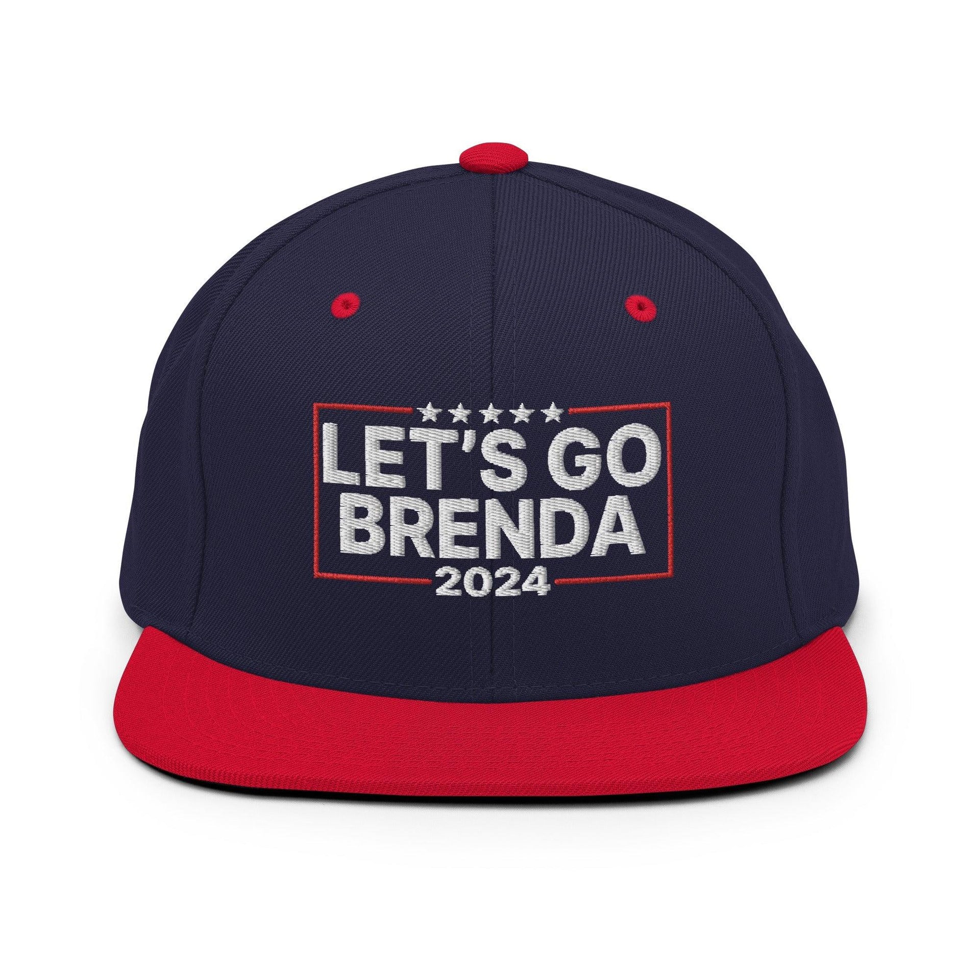 Let's Go Brenda FKH Flat Bill Brim Snapback Hat Navy Red Capital Crowns Conservative LADs Make Again Snapback Hats