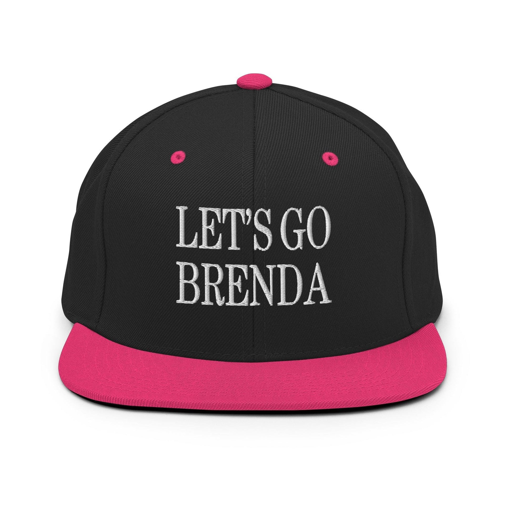 Let's Go Brenda Flat Bill Brim Snapback Hat Black Neon Pink Capital Crowns Conservative LADs Make Again Snapback Hats