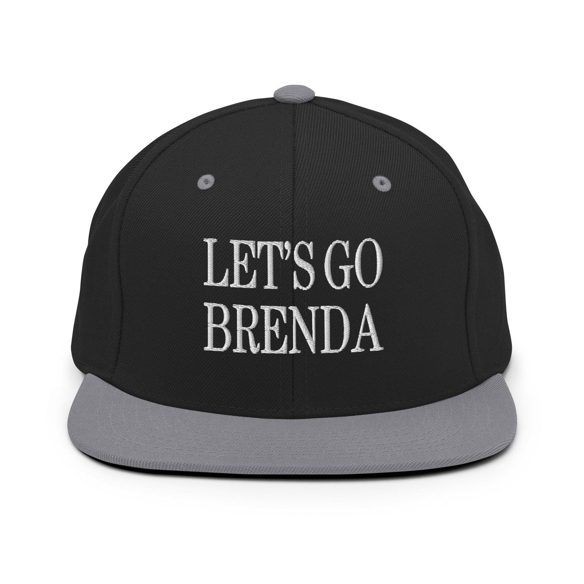 Let's Go Brenda Flat Bill Brim Snapback Hat Black Silver Capital Crowns Conservative LADs Make Again Snapback Hats