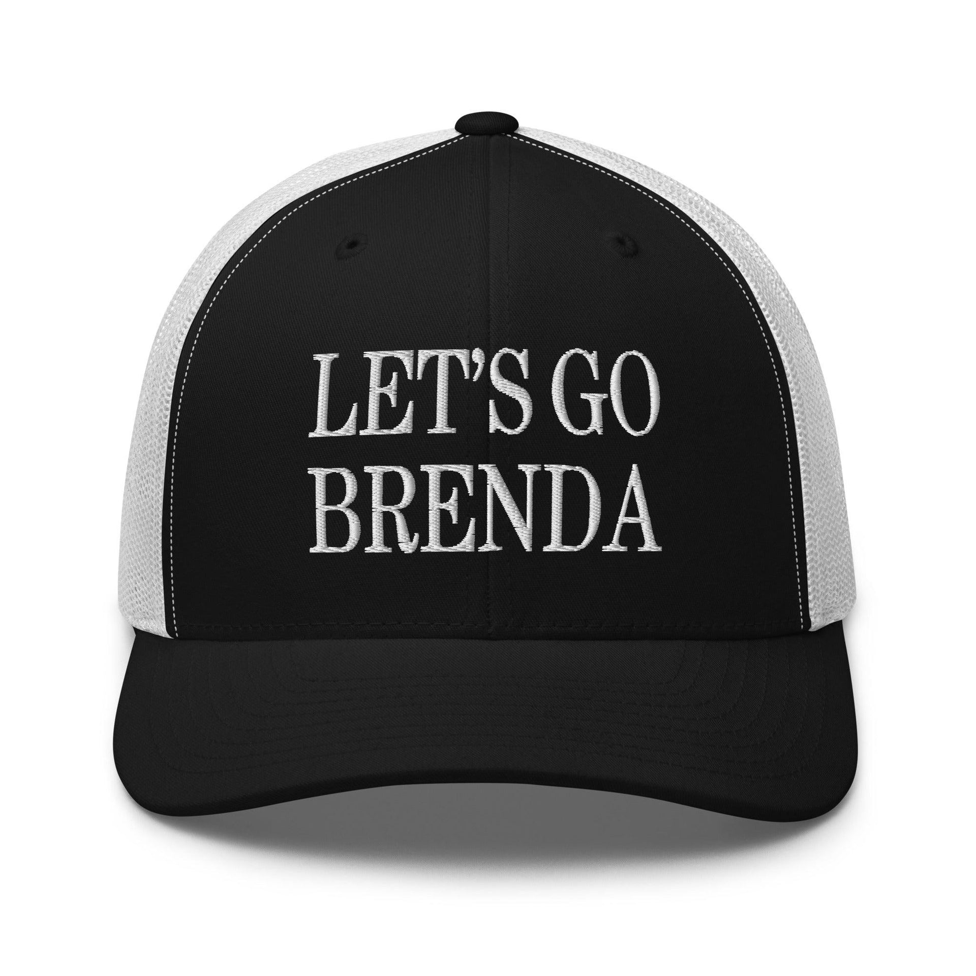 Let's Go Brenda Retro Trucker Hat Black White Capital Crowns Conservative LADs Make Again Trucker Hats