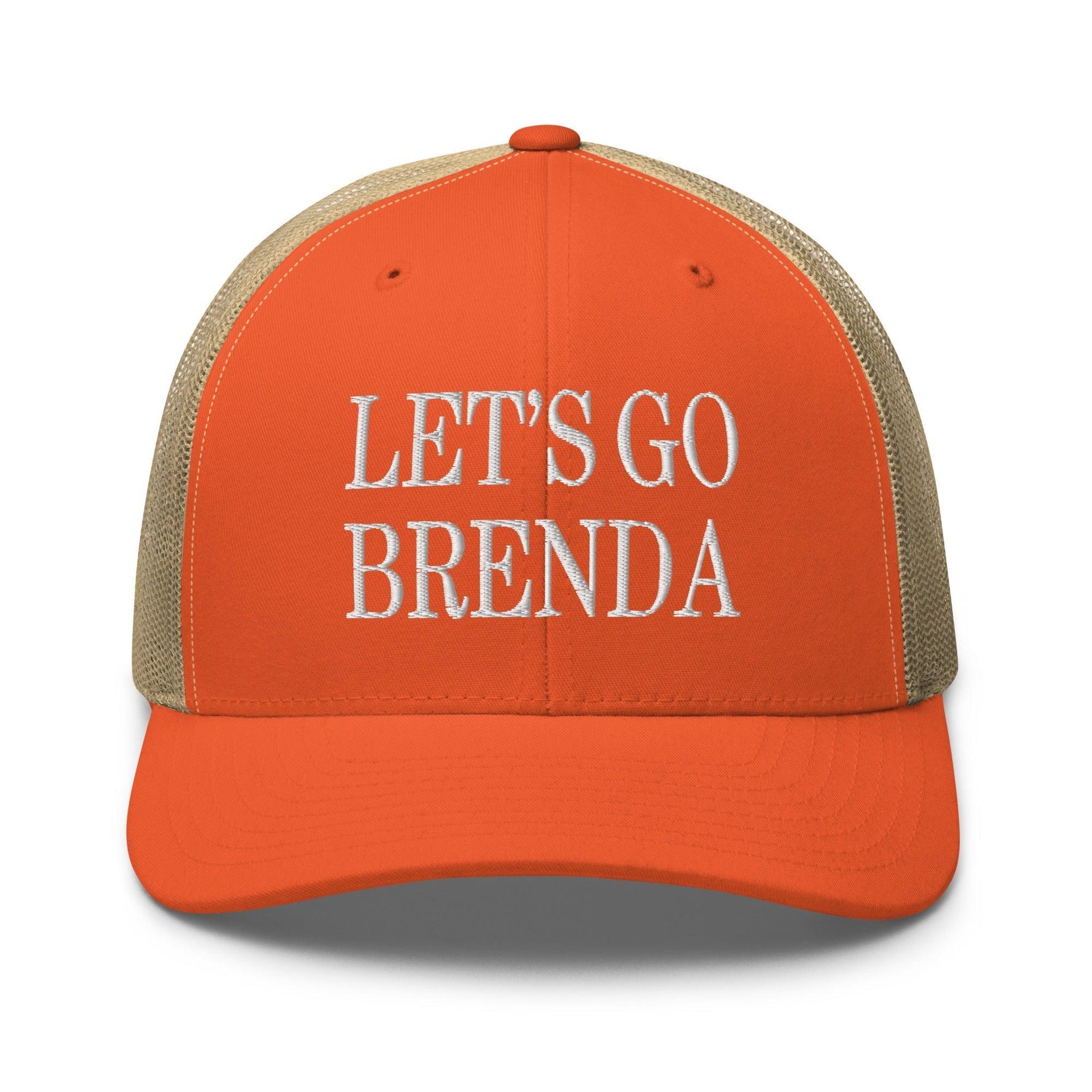 Let's Go Brenda Retro Trucker Hat Rustic Orange Khaki Capital Crowns Conservative LADs Make Again Trucker Hats