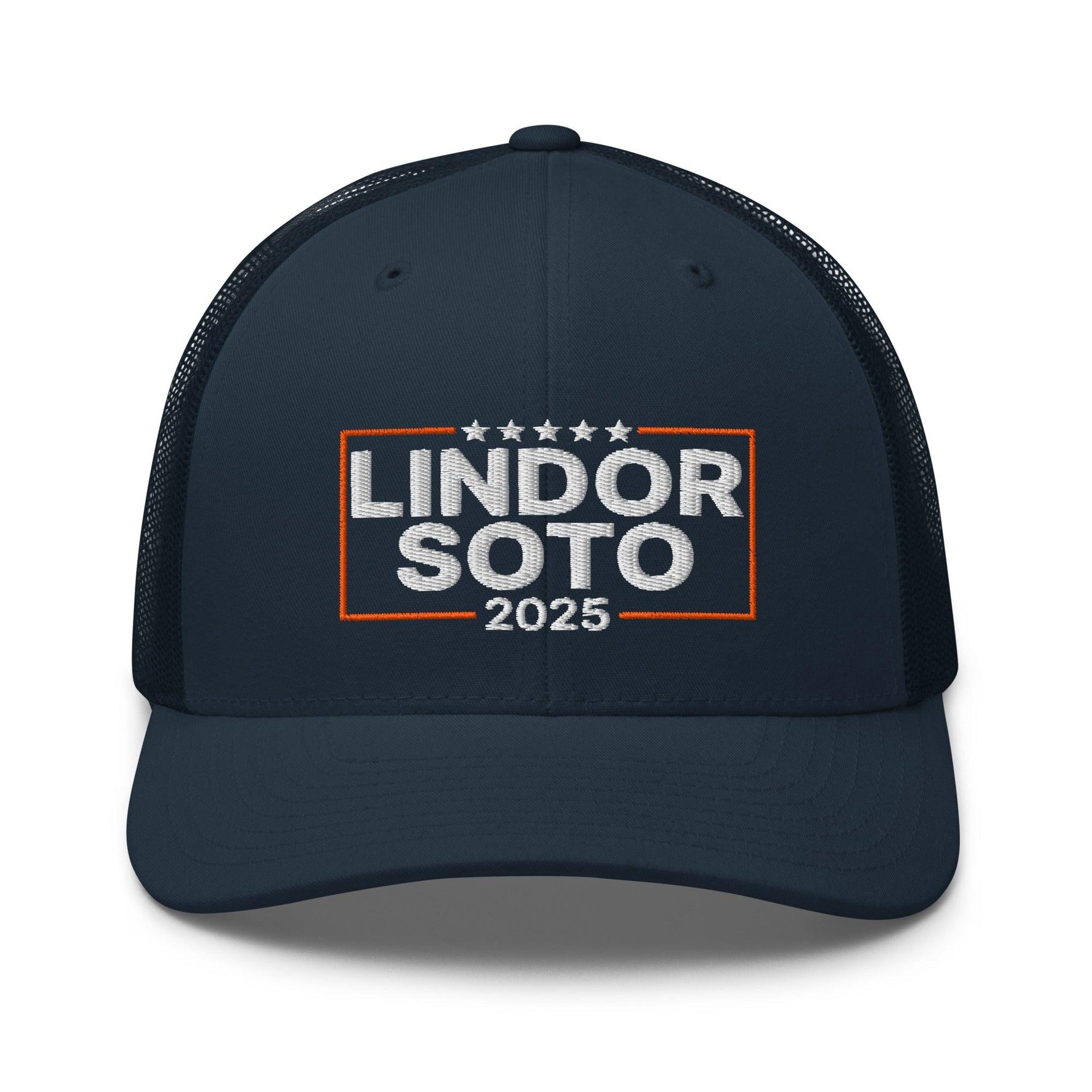 Lindor Soto 2025 Embroidered Mesh Trucker Hat Navy Baseball Capital Crowns Trucker Hats