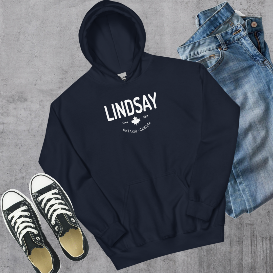 Lindsay since 1857 Hoodie Navy Canadian City Apparel