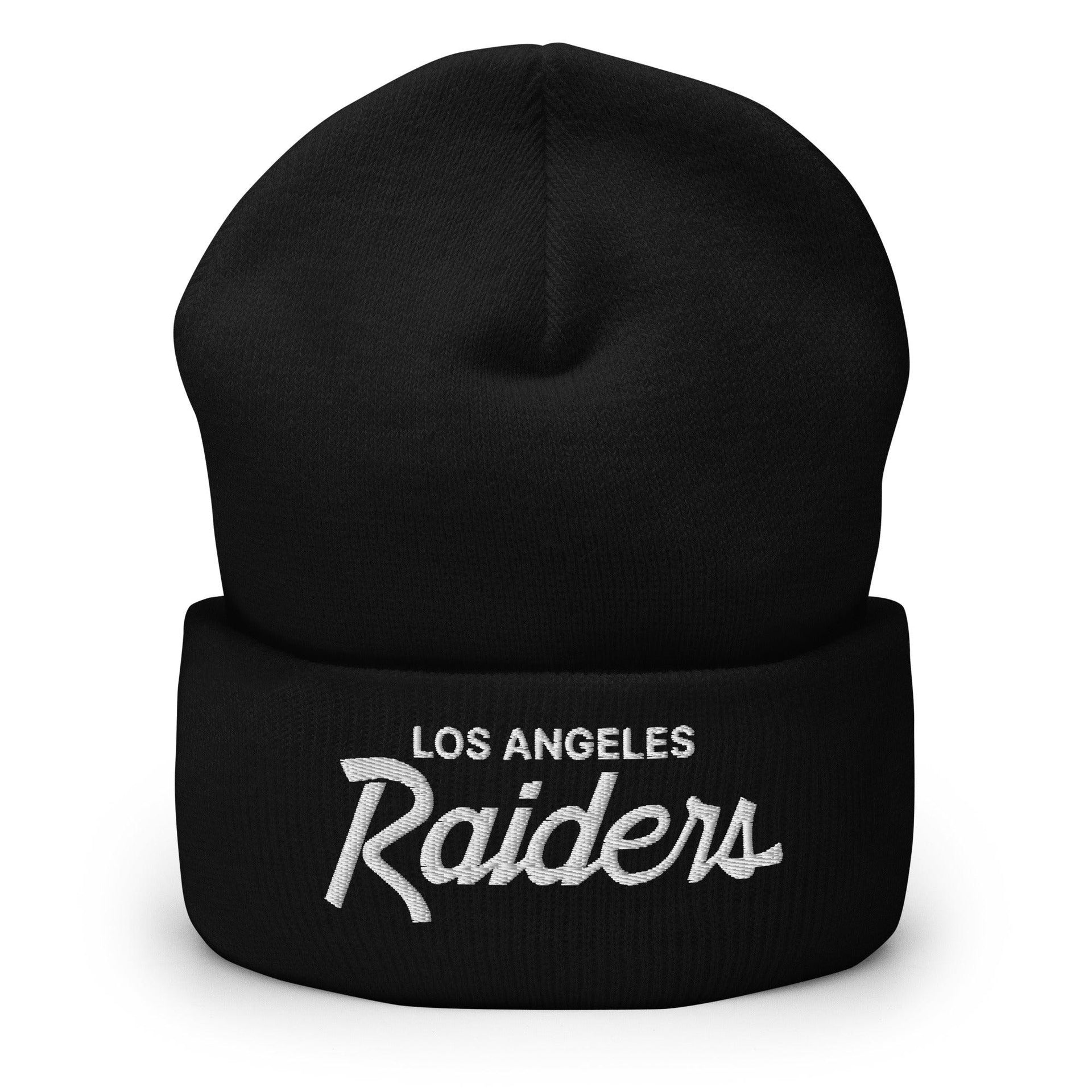 Los Angeles LA Raiders Vintage Sports Script Embroidered Knit Cuffed Beanie Black Beanies CA Capital Crowns Football Los Angeles