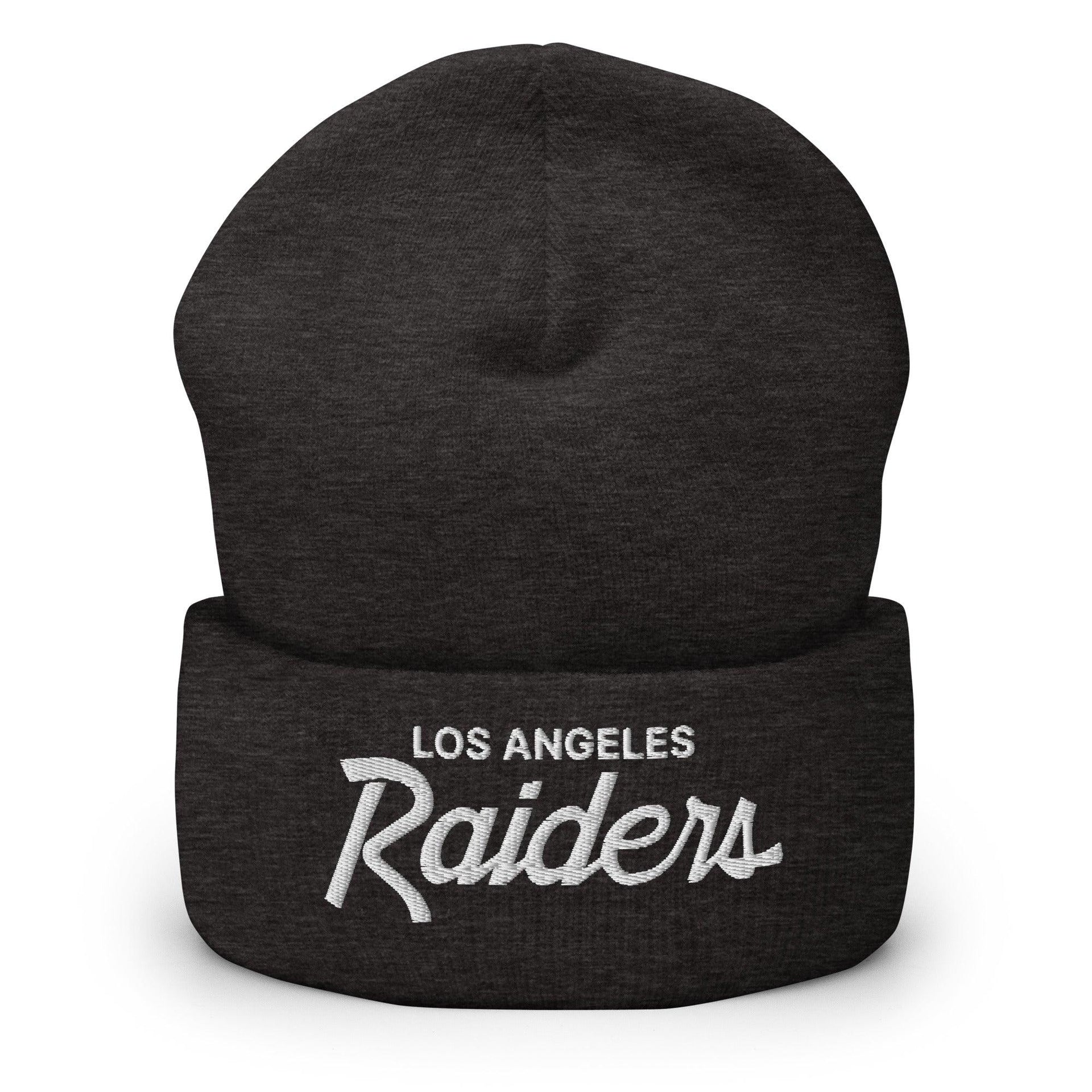 Los Angeles LA Raiders Vintage Sports Script Embroidered Knit Cuffed Beanie Dark Grey Beanies CA Capital Crowns Football Los Angeles