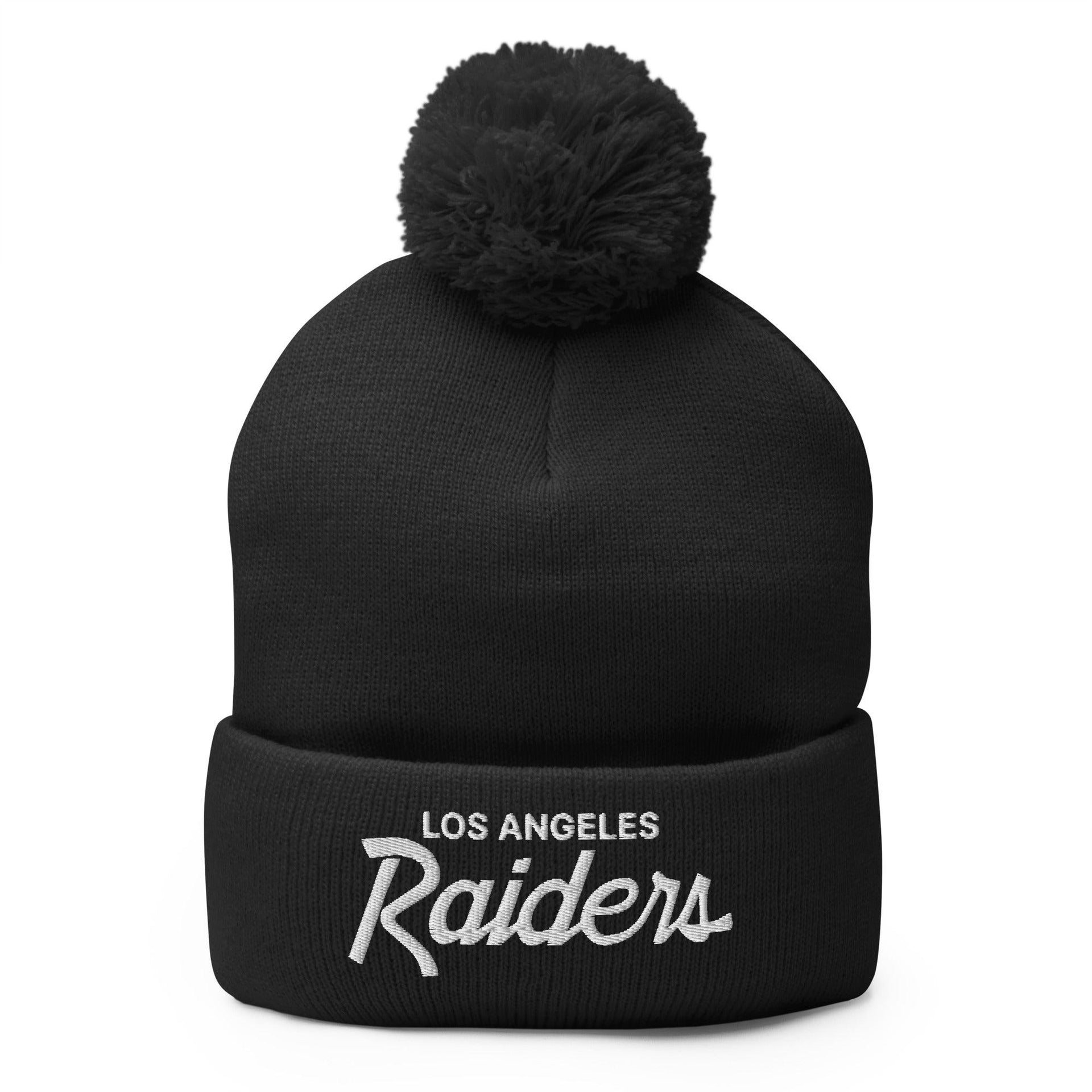 Los Angeles LA Raiders Vintage Sports Script Embroidered Knit Pom Pom Beanie Black Beanies CA Capital Crowns Football Los Angeles