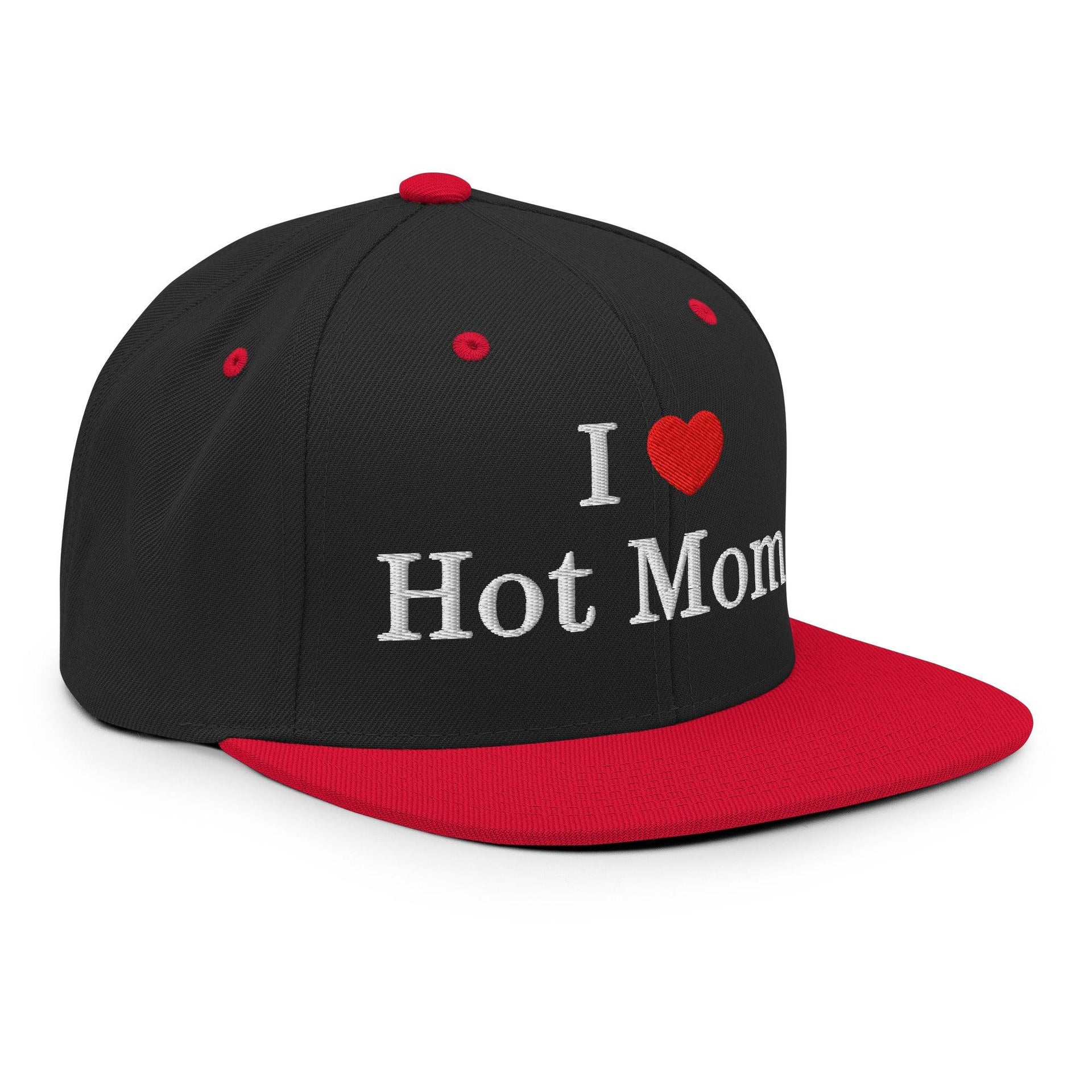 I Love Hot Moms Embroidered Flat Bill Brim Snapback Hat Capital Crowns Funny Snapback Hats