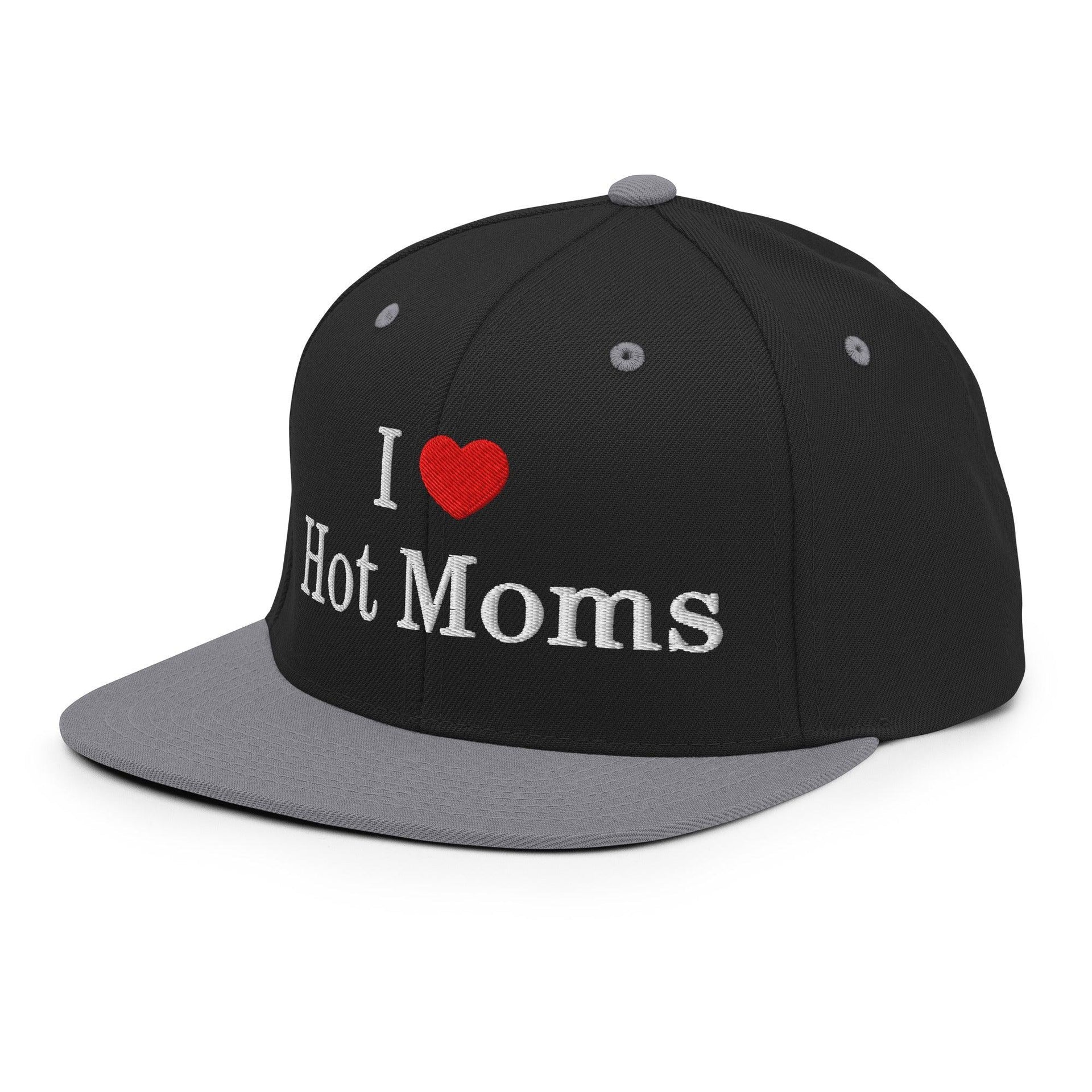 I Love Hot Moms Embroidered Flat Bill Brim Snapback Hat Capital Crowns Funny Snapback Hats