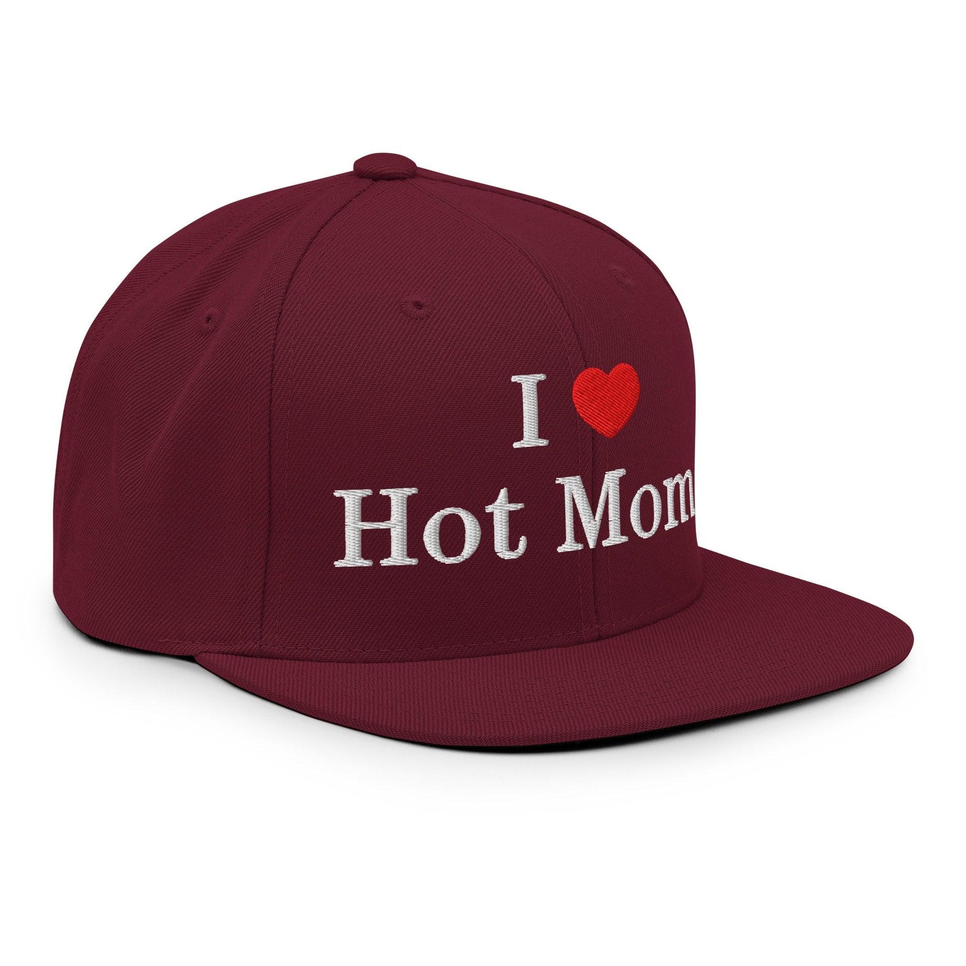 I Love Hot Moms Embroidered Flat Bill Brim Snapback Hat Capital Crowns Funny Snapback Hats