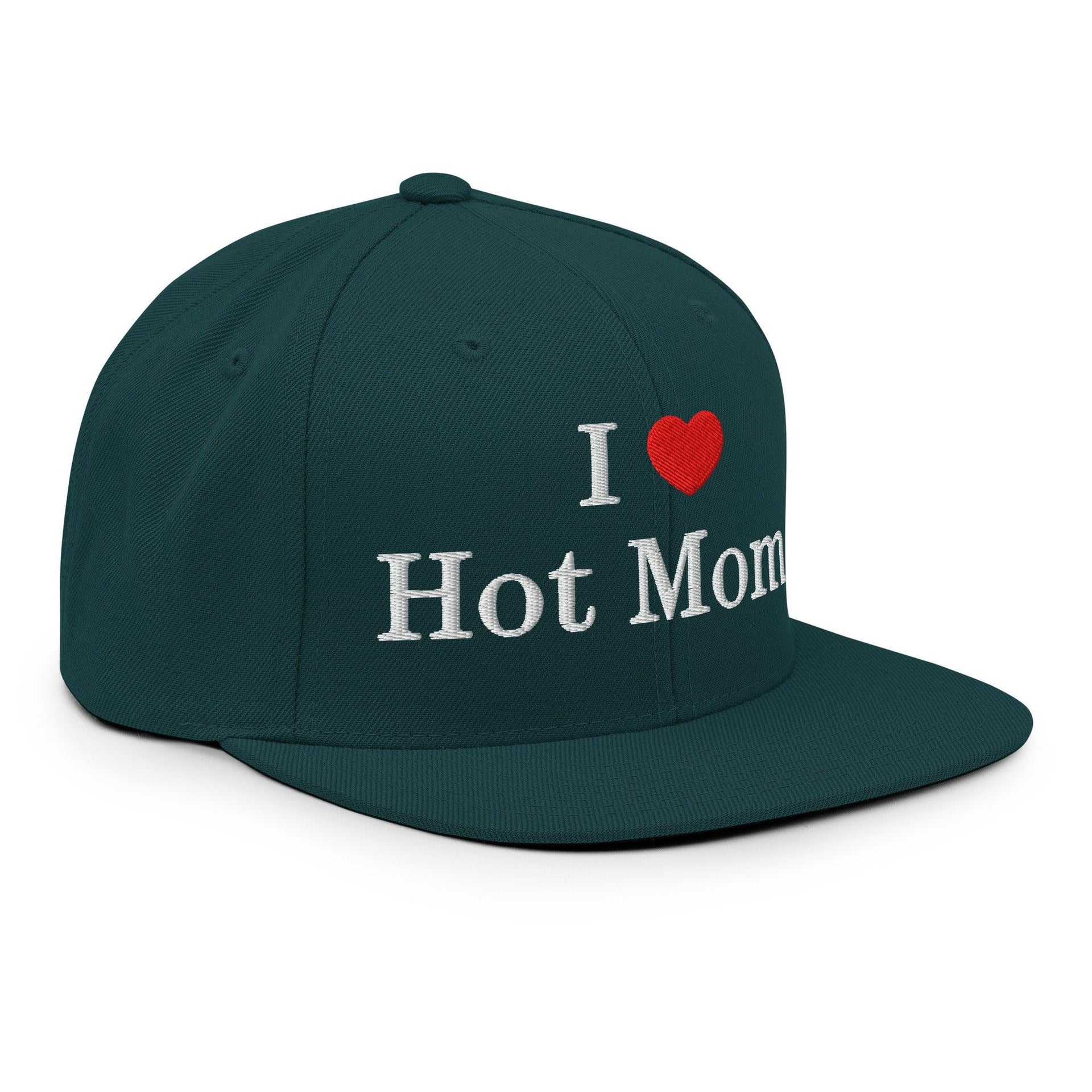 I Love Hot Moms Embroidered Flat Bill Brim Snapback Hat Capital Crowns Funny Snapback Hats