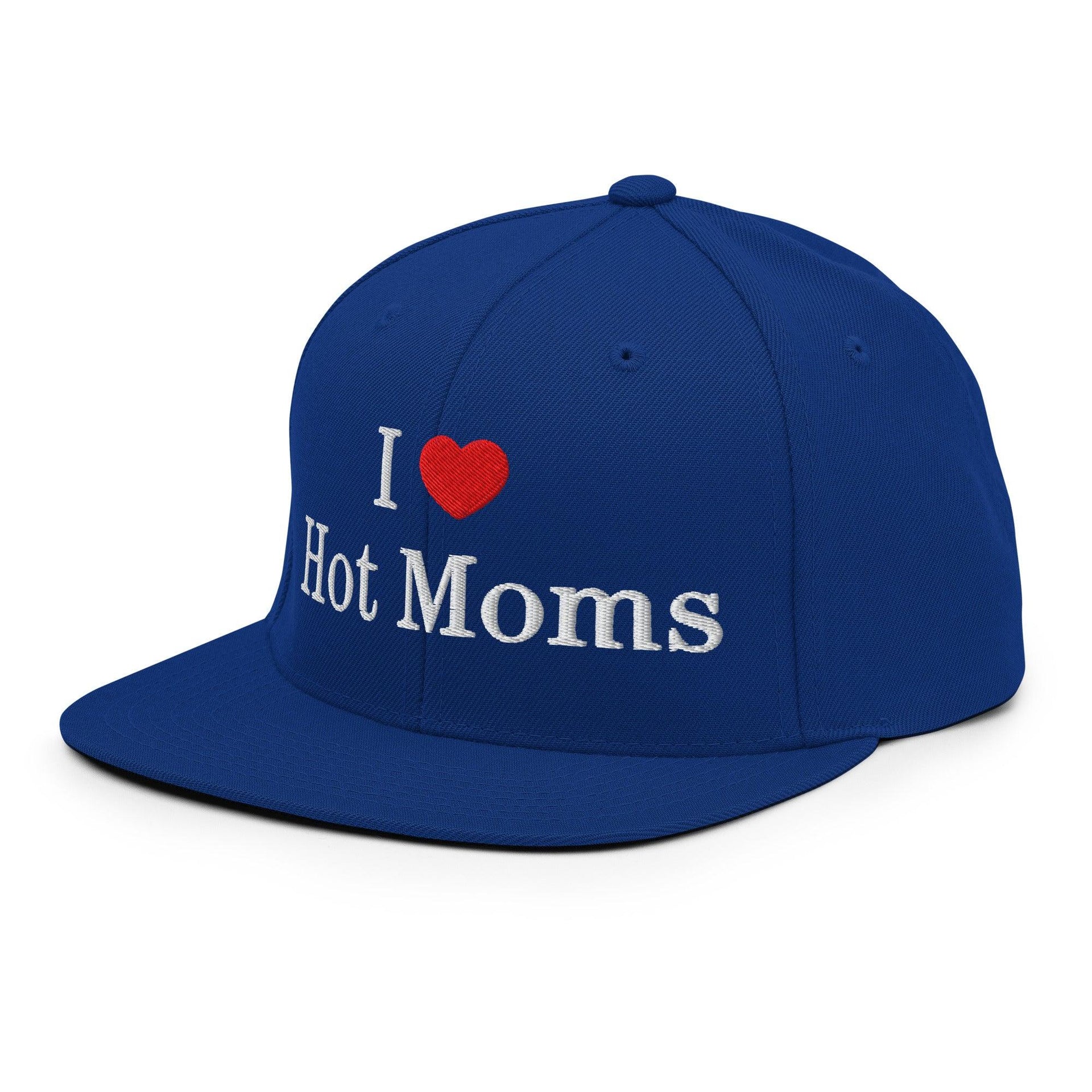 I Love Hot Moms Embroidered Flat Bill Brim Snapback Hat Capital Crowns Funny Snapback Hats
