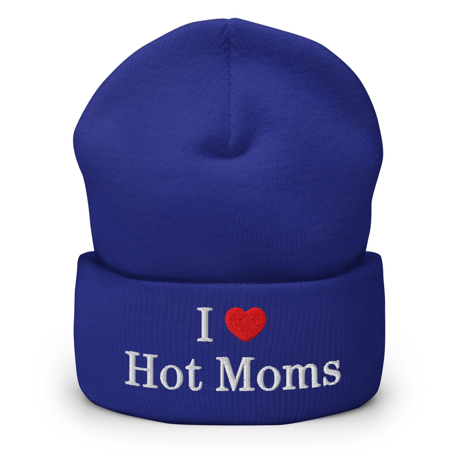 I Love Hot Moms Embroidered Knit Cuffed Beanie Royal Beanies Capital Crowns Funny